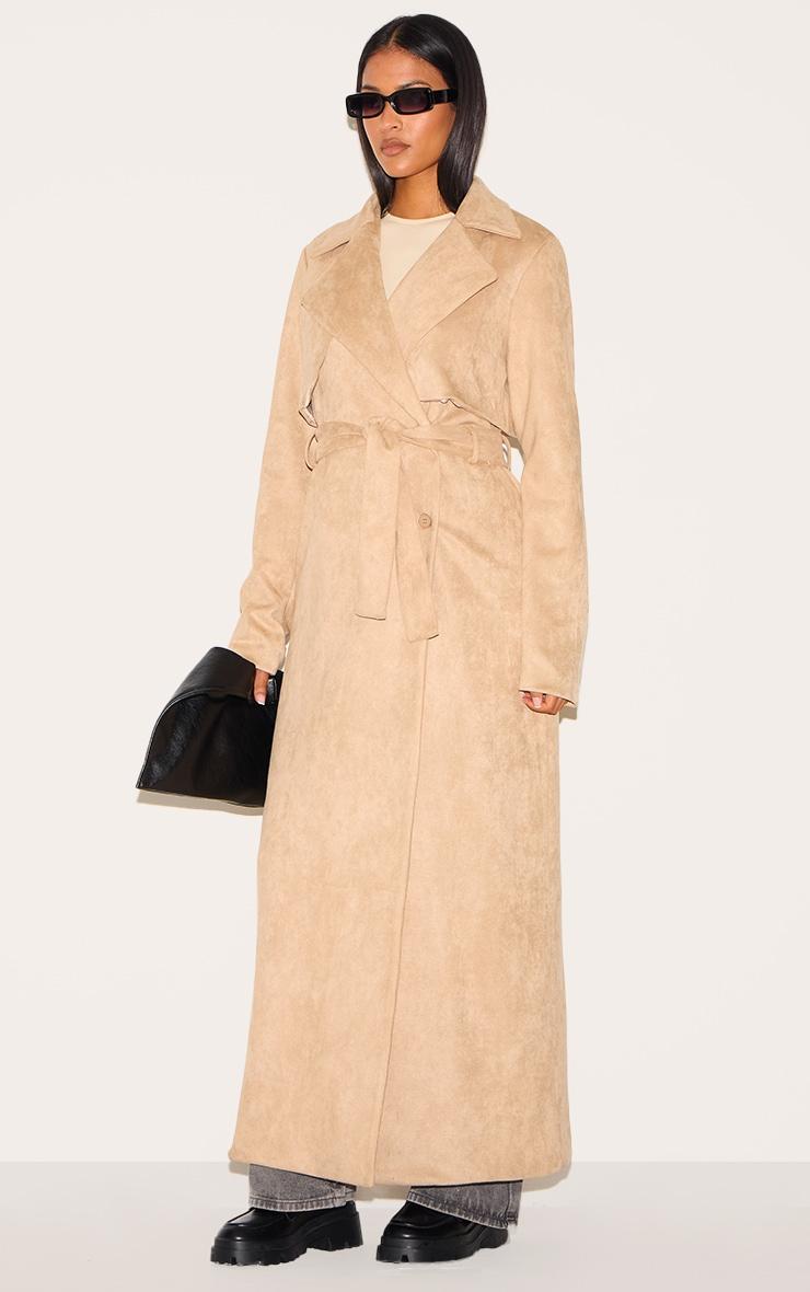 Tall Stone Faux Suede Belted Maxi Trench Coat Product Image