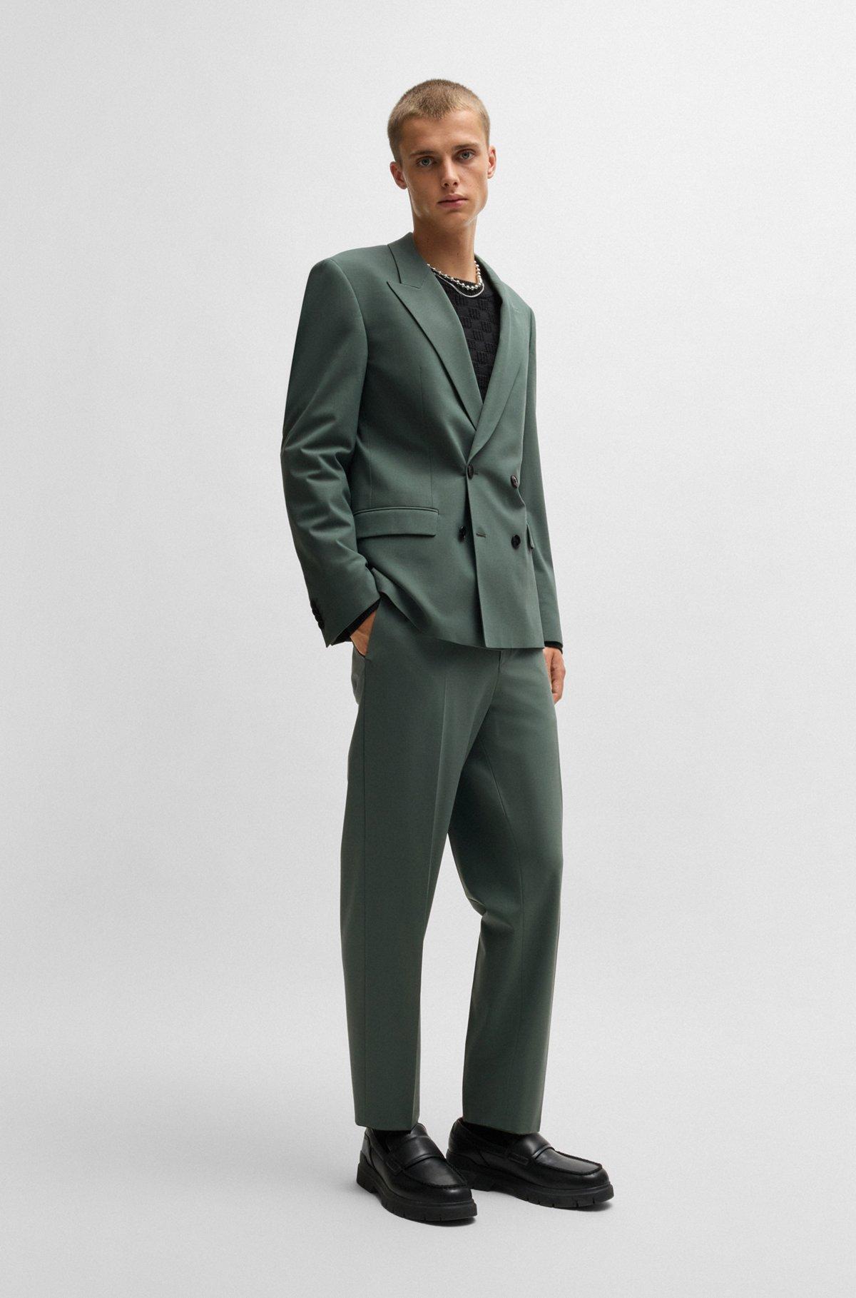 HUGO - Slim-fit jacket in wool stretch poplin - Light Green Product Image
