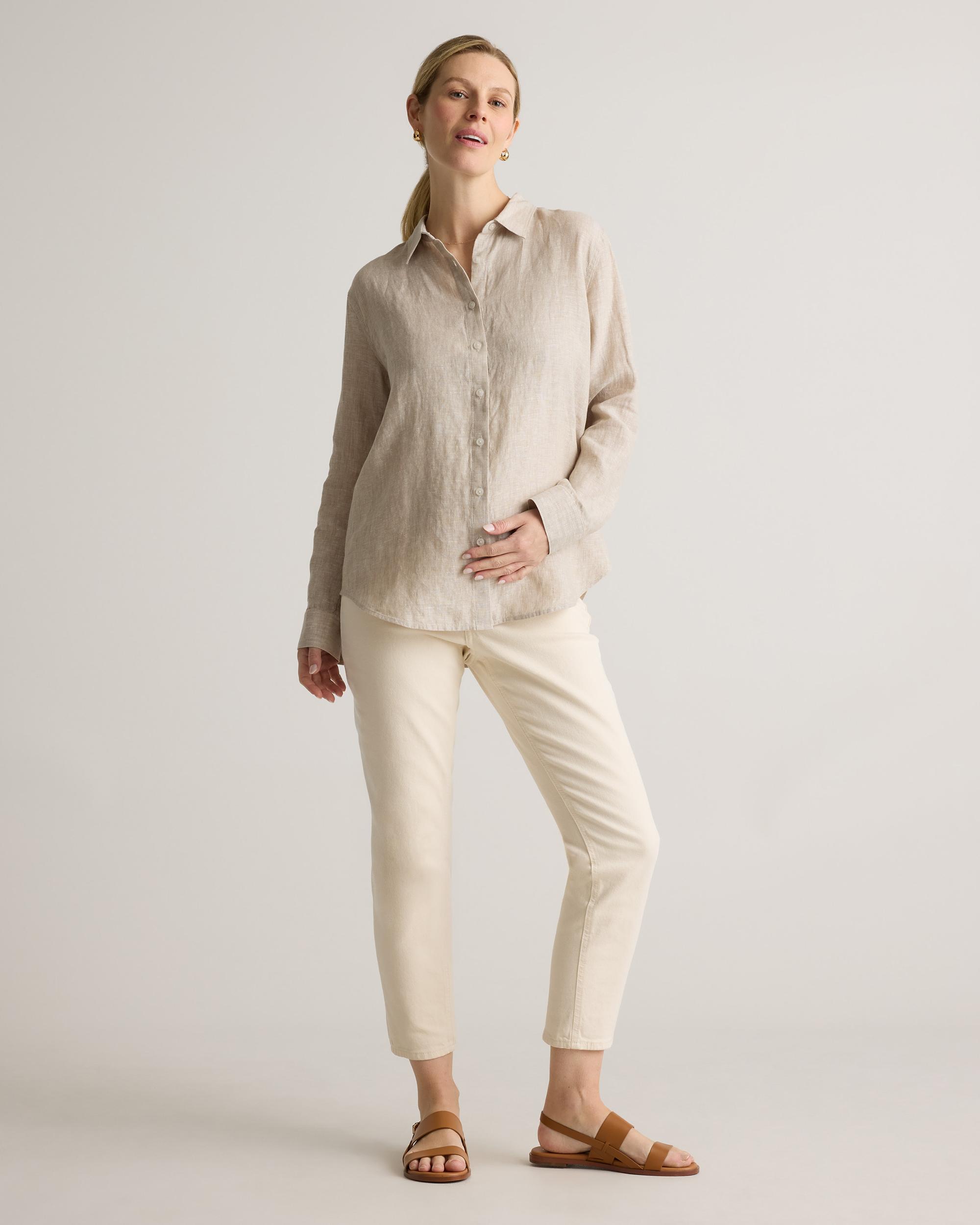 Quince | Women's 100% European Linen Maternity Long Sleeve Shirt Product Image