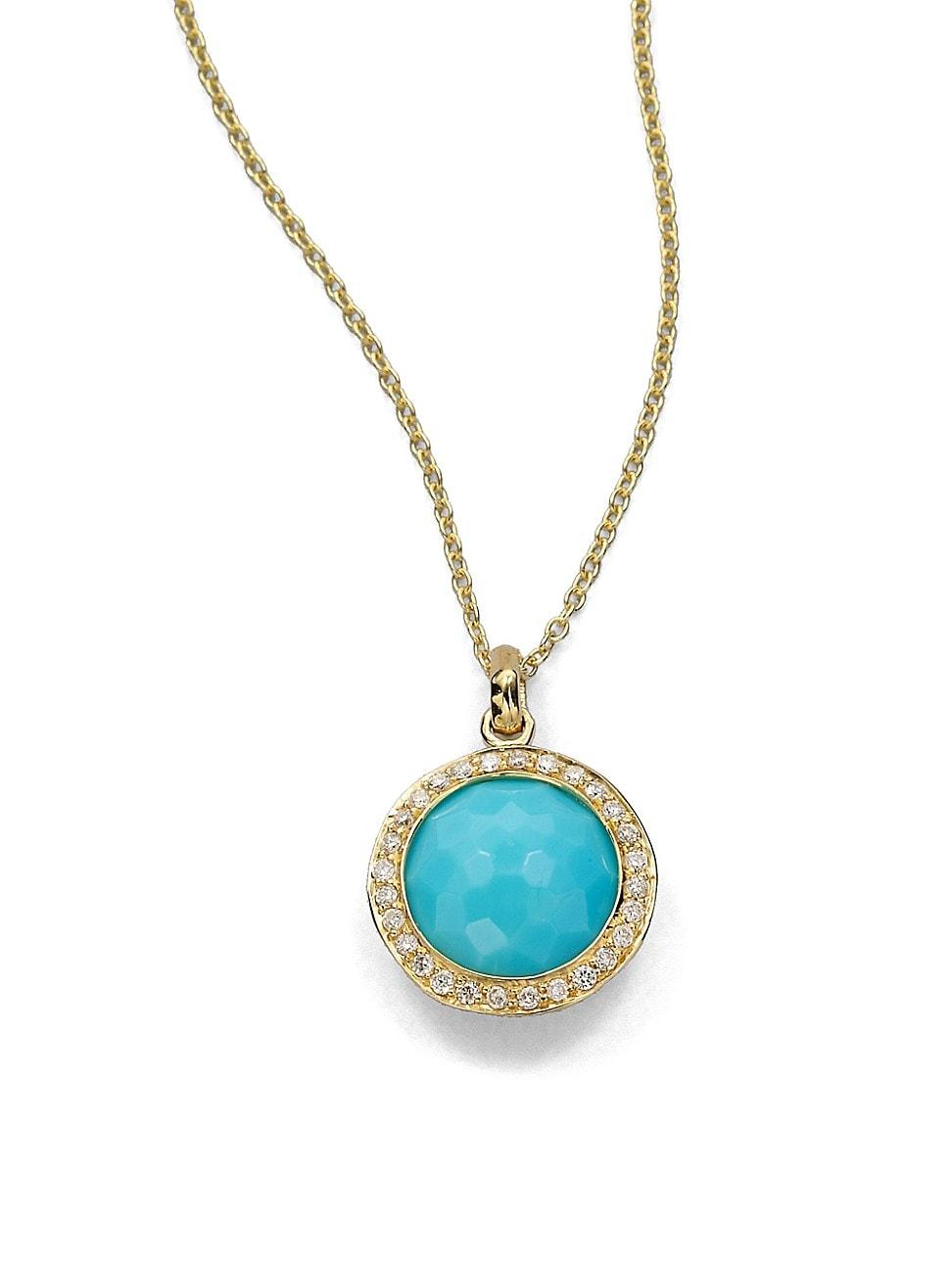 Womens Lollipop Small 18K Yellow Gold, Turquoise & Diamond Pendant Necklace Product Image