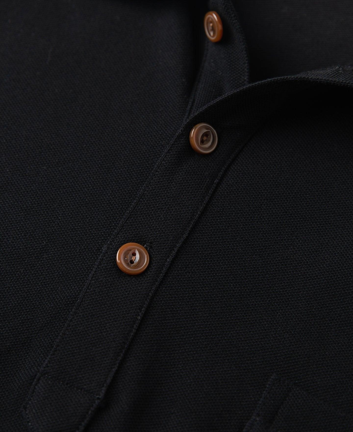 Raglan Sleeve Cotton-Piqué Polo Shirt - Black Product Image