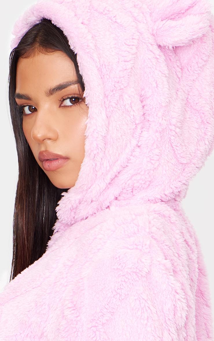 Pink Cable Fleece Hooded Romper Product Image