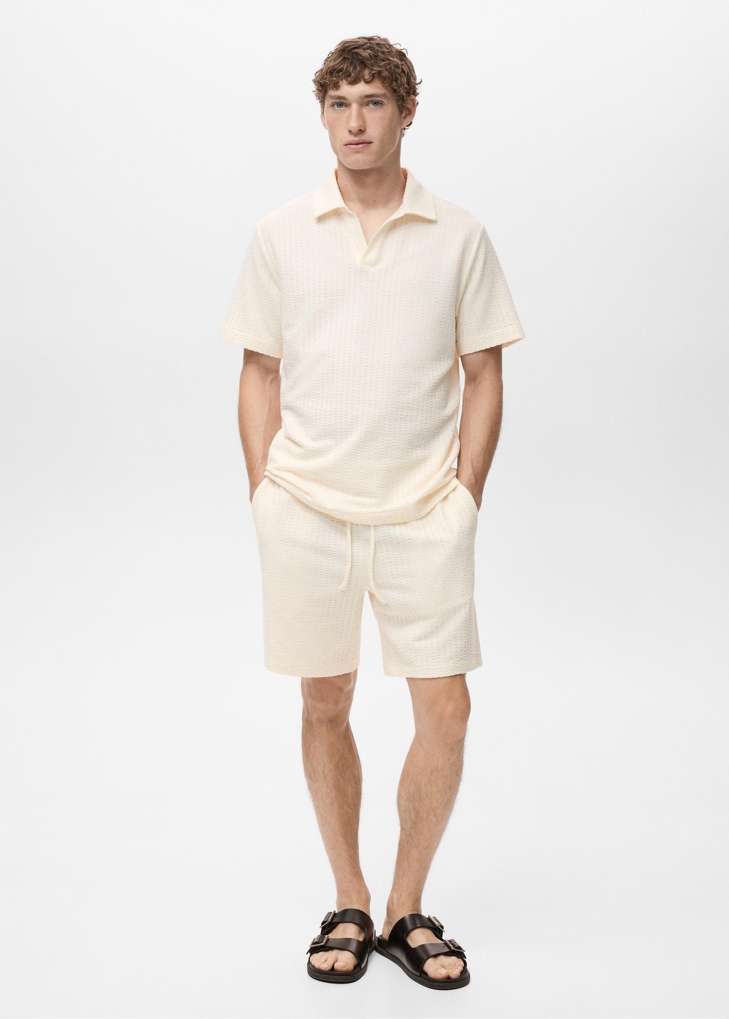 Seersucker cotton polo shirt - Men | MANGO USA Product Image