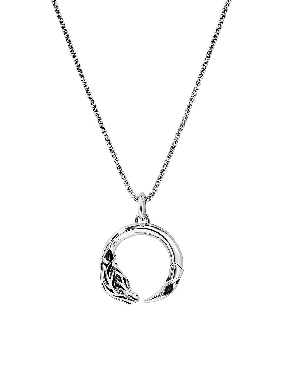 Mens Naga Sterling Silver & Blue Sapphire Pendant Necklace Product Image