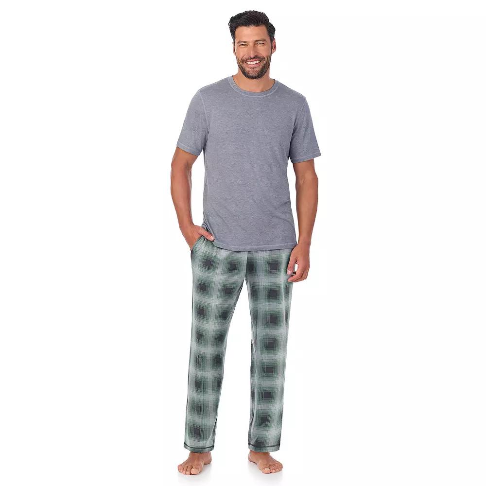 Men's Cuddl Duds® Crewneck Short Sleeve Pajama Top & Pajama Pants Set, Size: Large, Grey Plaid Product Image