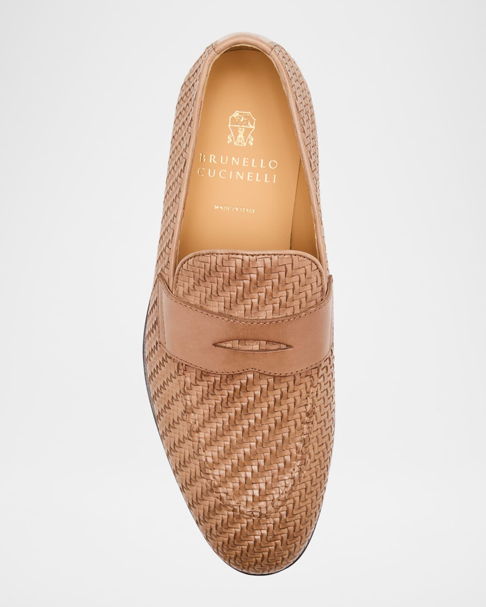 Men's Woven Leather Penny Loafers Product Image