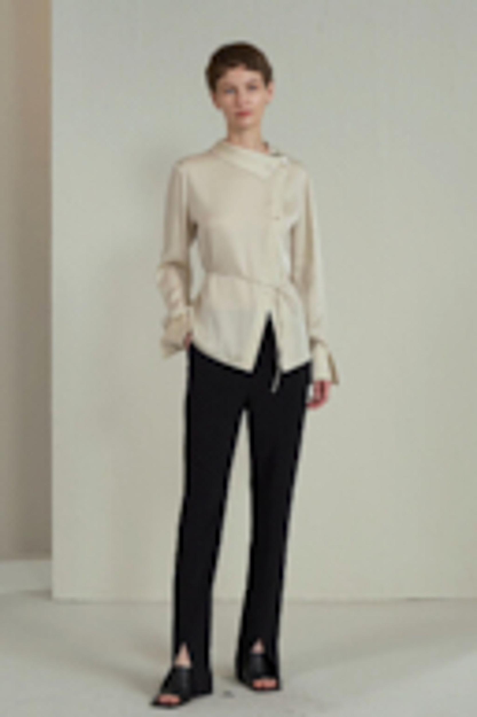 Asymmetrical Shirt with Waist Tie Product Image