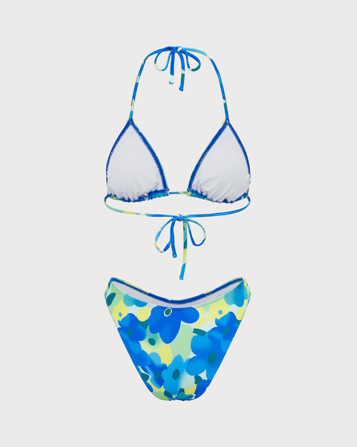 Blue Knitted Colorful Floral Bikini Set Product Image