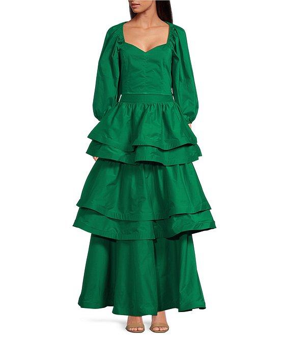 Buru Teagan Tiered Ruffle Full Length Side Seam Pocket A-Line Skirt Product Image