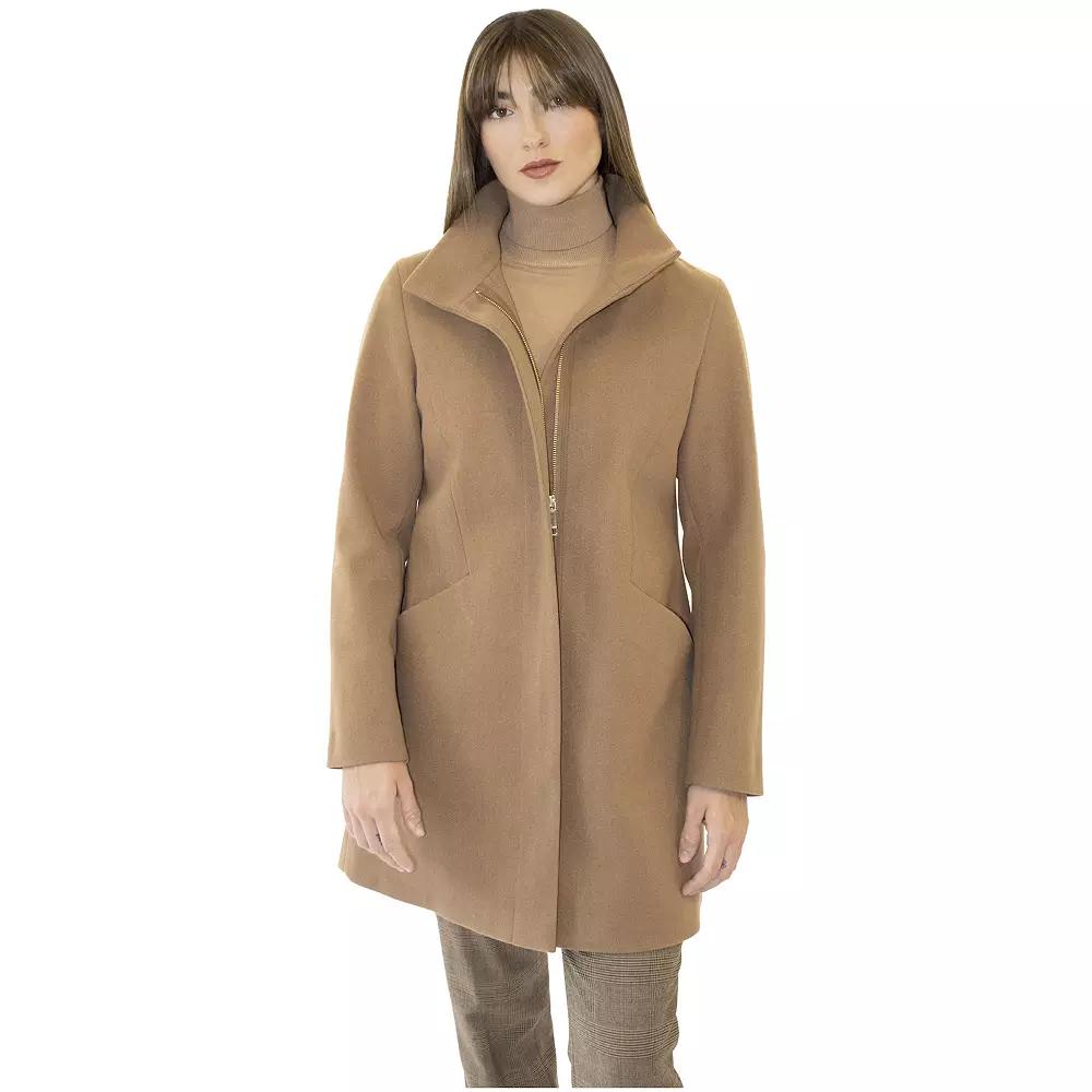 Women's Nine West Zip-Front Faux Wool Coat,  Product Image