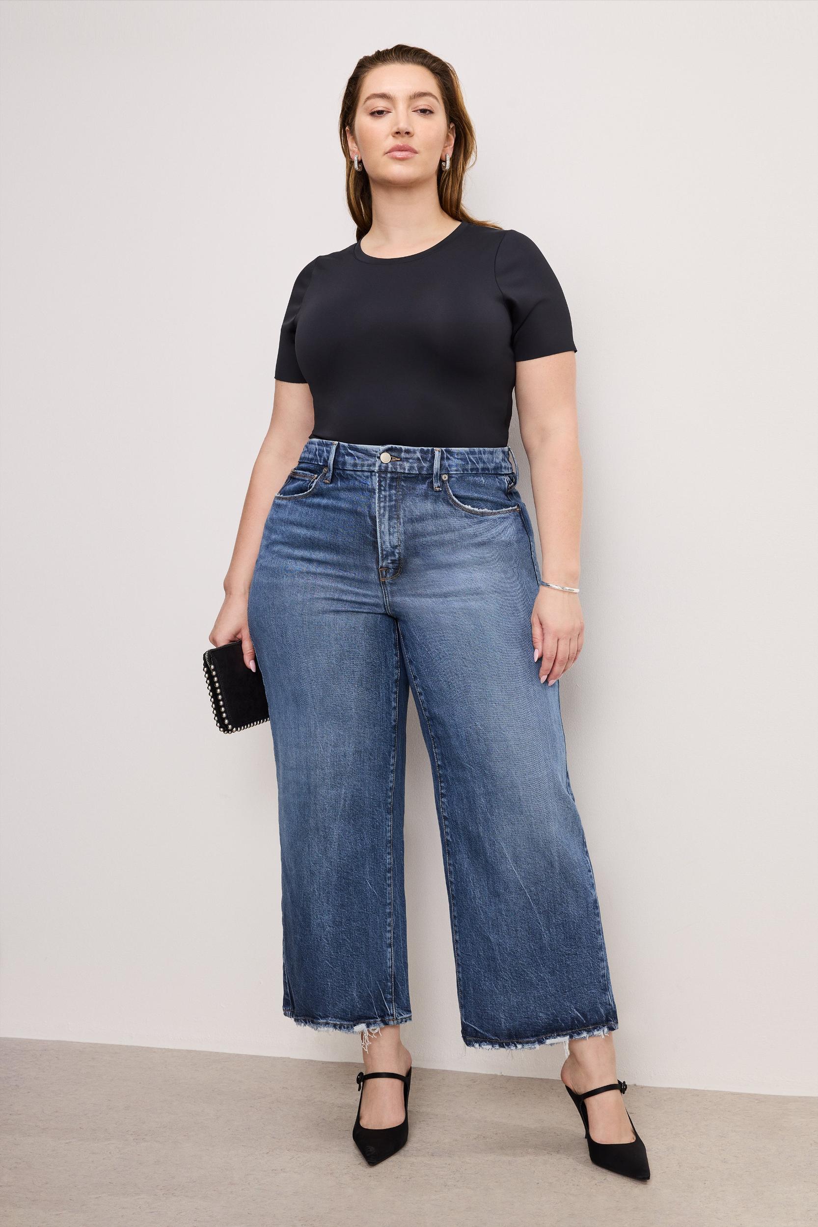SOFT-TECH GOOD WAIST CROPPED PALAZZO JEANS | INDIGO737 Product Image