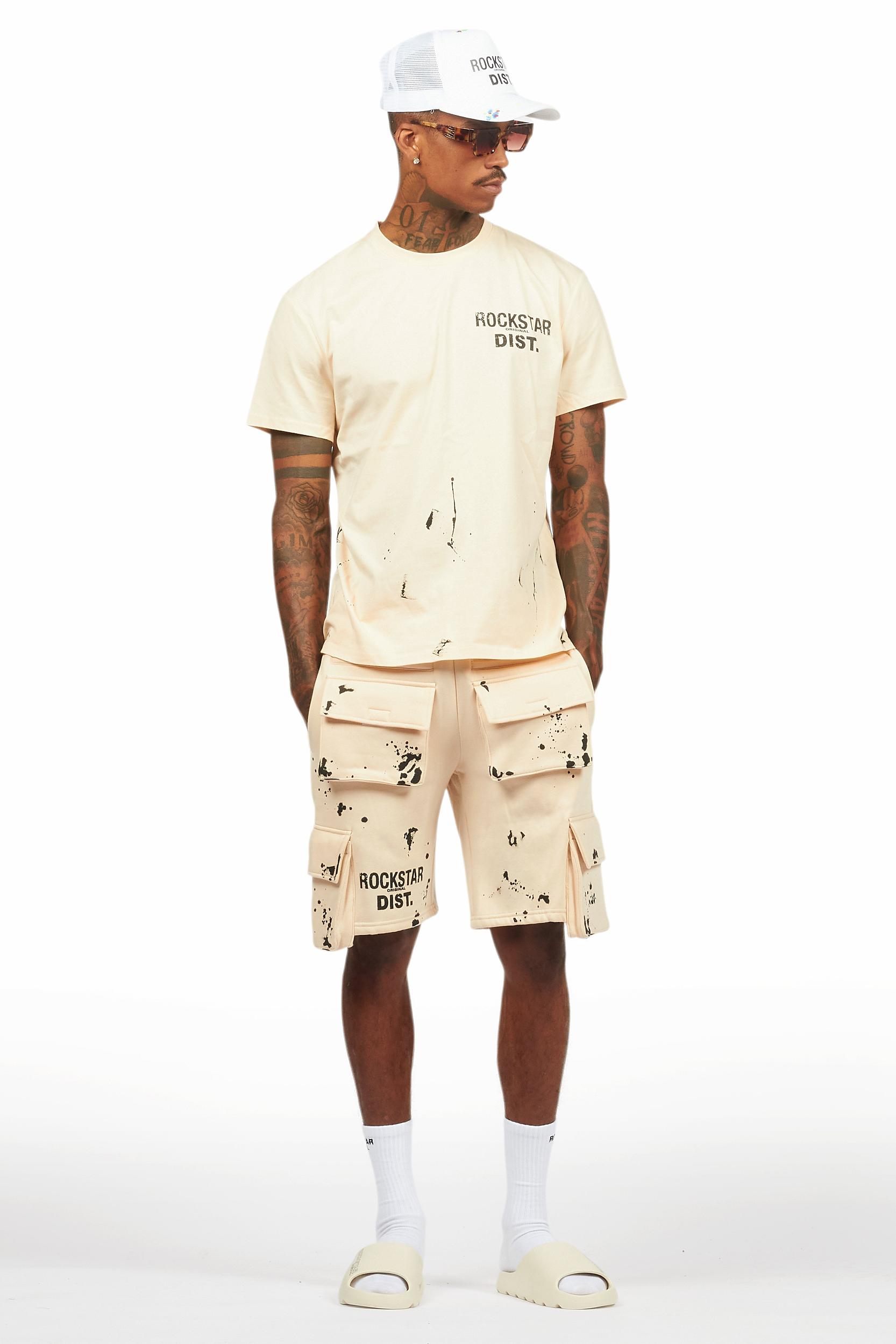 Raffer Beige/Black T-Shirt Cargo Shorts Set Male Product Image