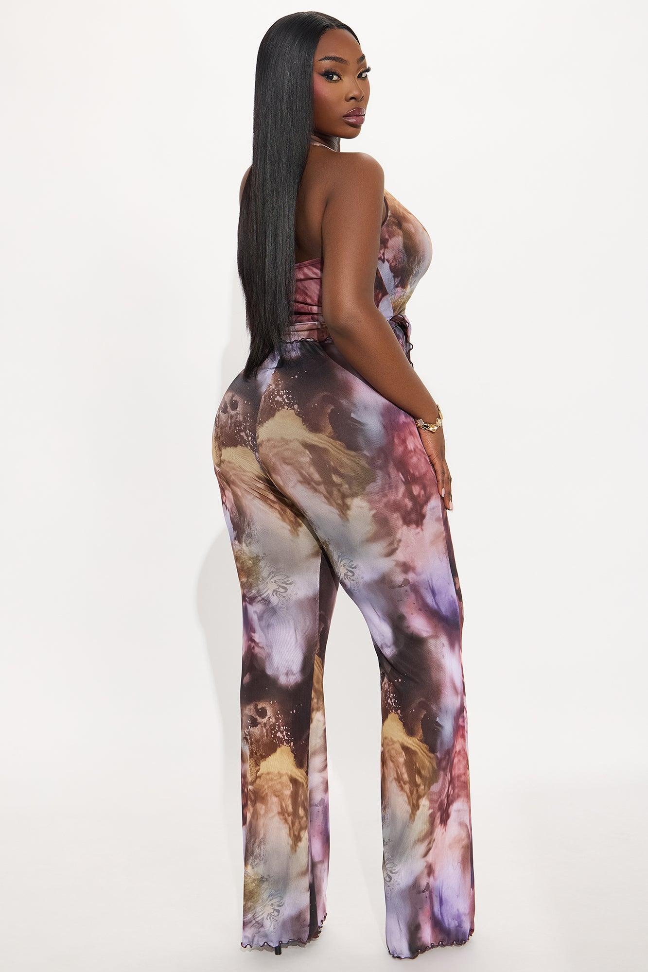 After Dark Mesh Flare Leg Jumpsuit - Plum/Multi Female Product Image