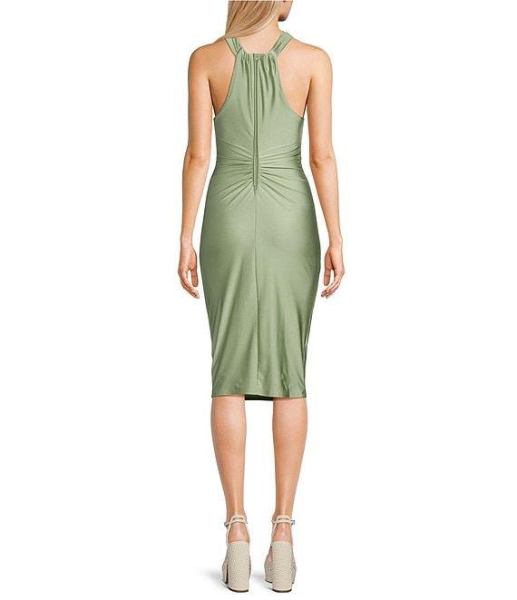 Honey and Rosie Halter Neck Sleeveless Criss Cross Front Bodice Midi Dress Product Image