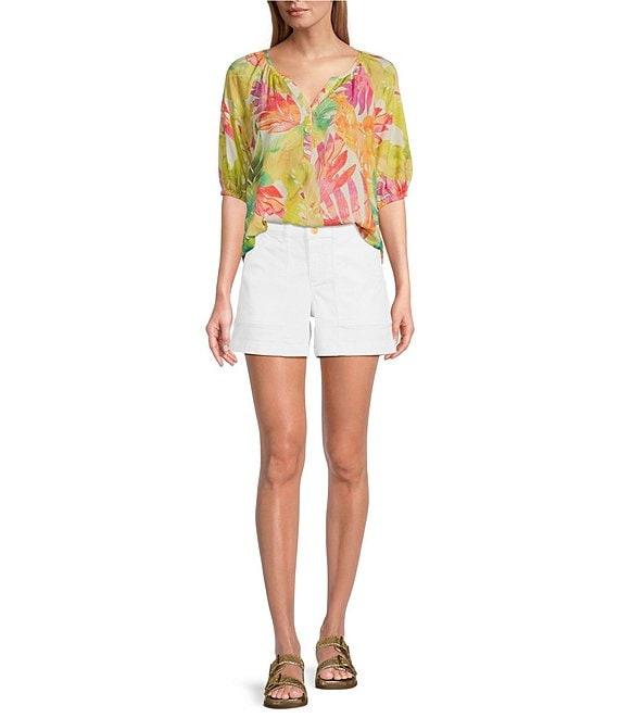 Tommy Bahama Tropicana Isle Printed Woven Split V-Neck Short Puff Sleeves Top Product Image