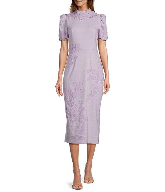 Antonio Melani Willow Floral Applique Short Sleeve Mock Neck Midi Dress Product Image