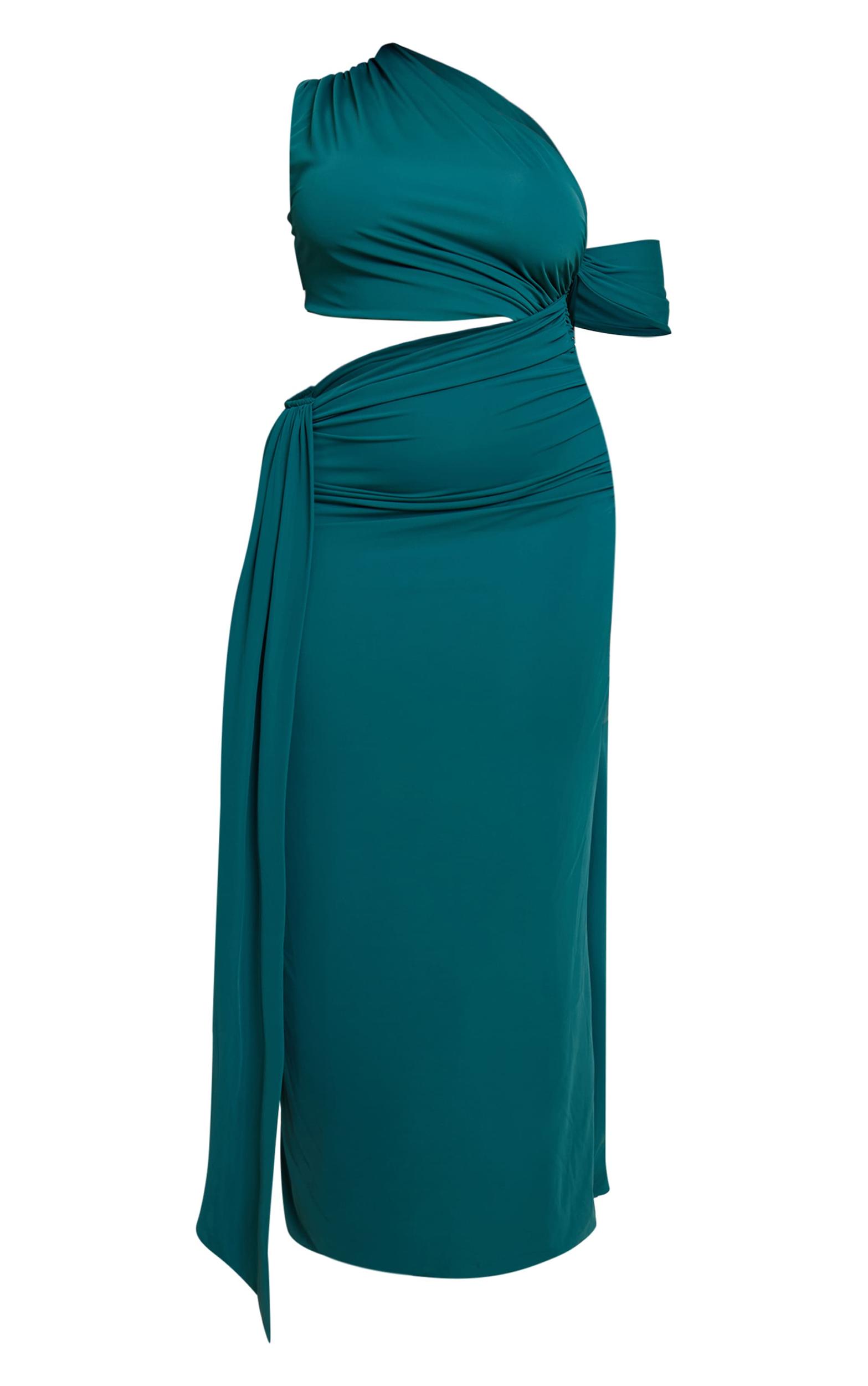 Plus Teal Soft Touch Ruched Asymmetric Cut Out Maxi Dress Product Image
