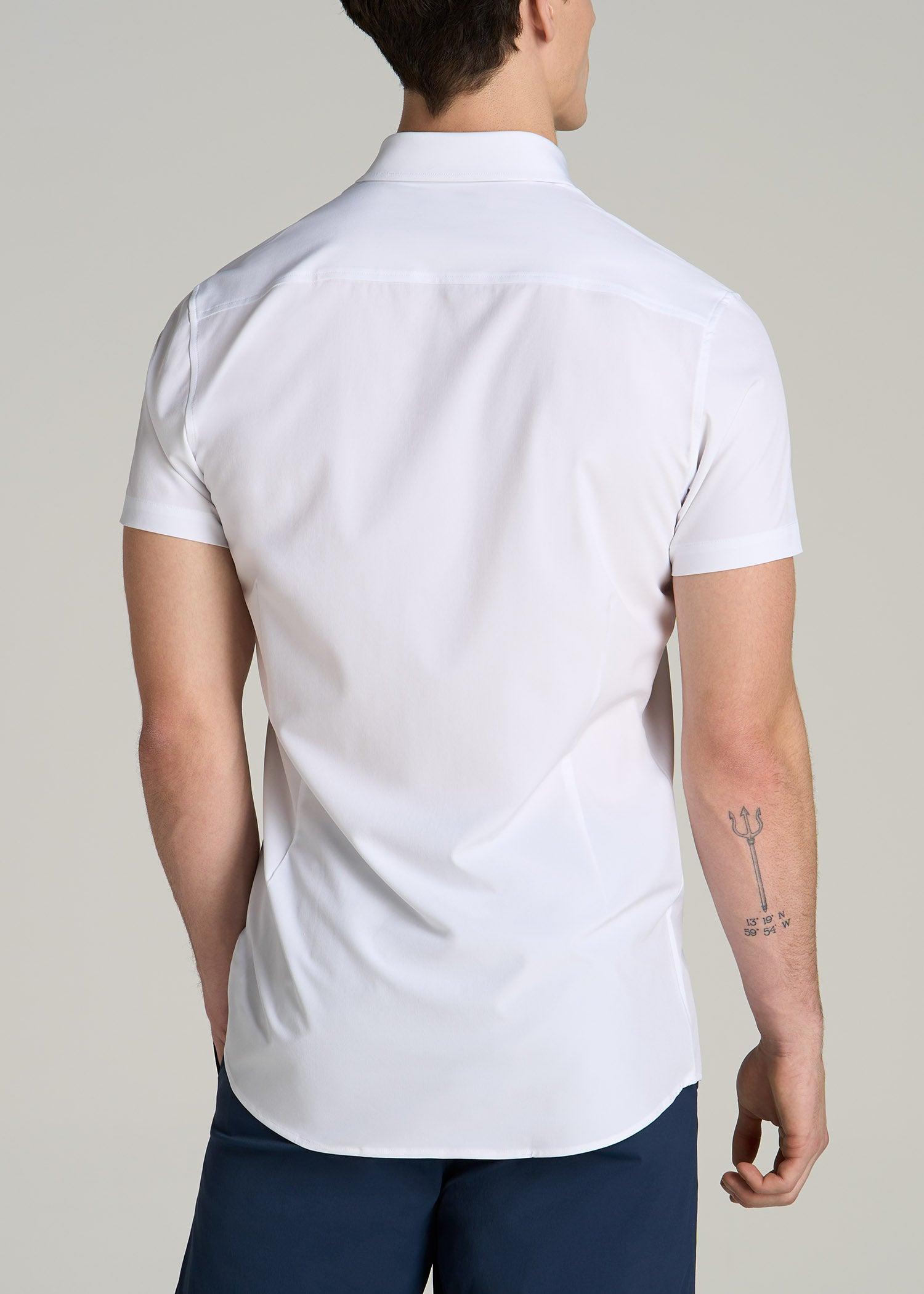 Short Sleeve Traveler Stretch Button Shirt for Tall Men in Bright White Male Product Image