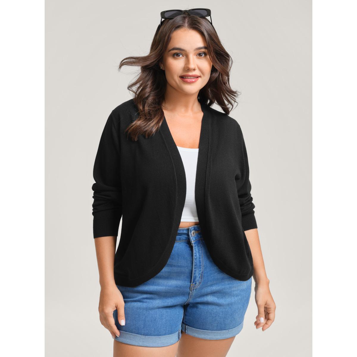 Plus Size Supersoft Arc Swing Front-Open Lightweight Cardigan Black Women Leisure Loose Long Sleeve Casual Cardigans BloomChic 10/M Product Image