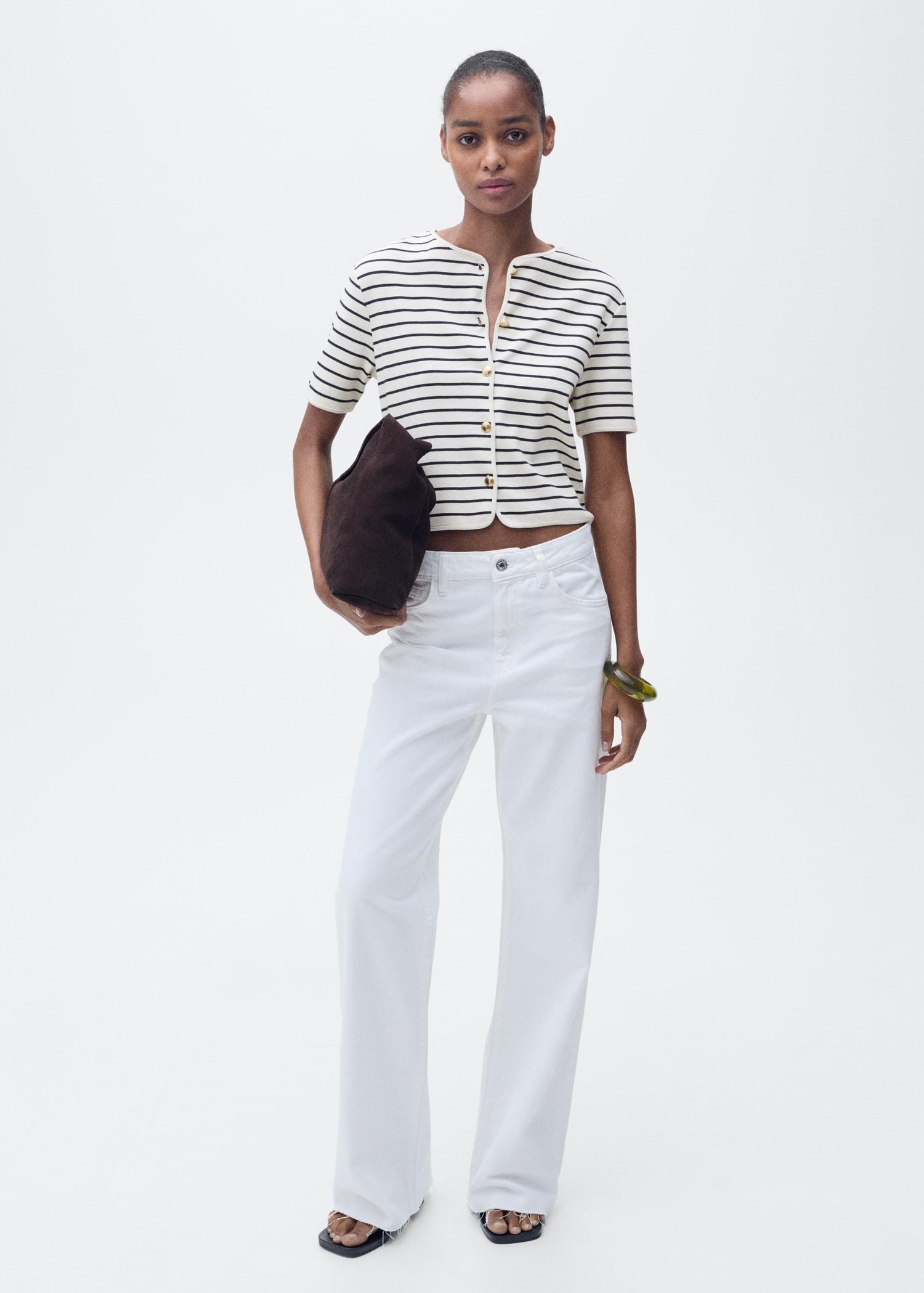 Short-sleeved striped cardigan - Women | MANGO USA Product Image