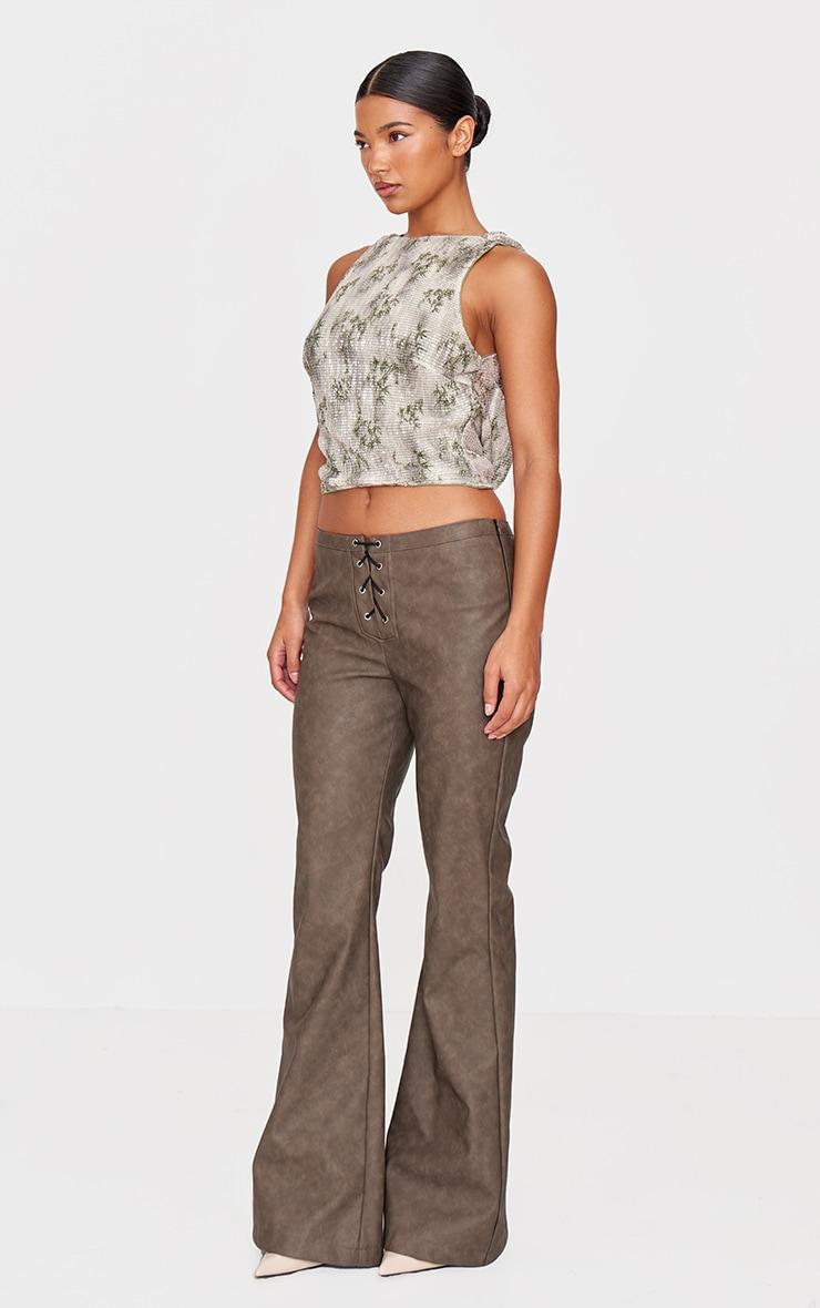 Green Textured Glitter Cowl Back Long Top Product Image