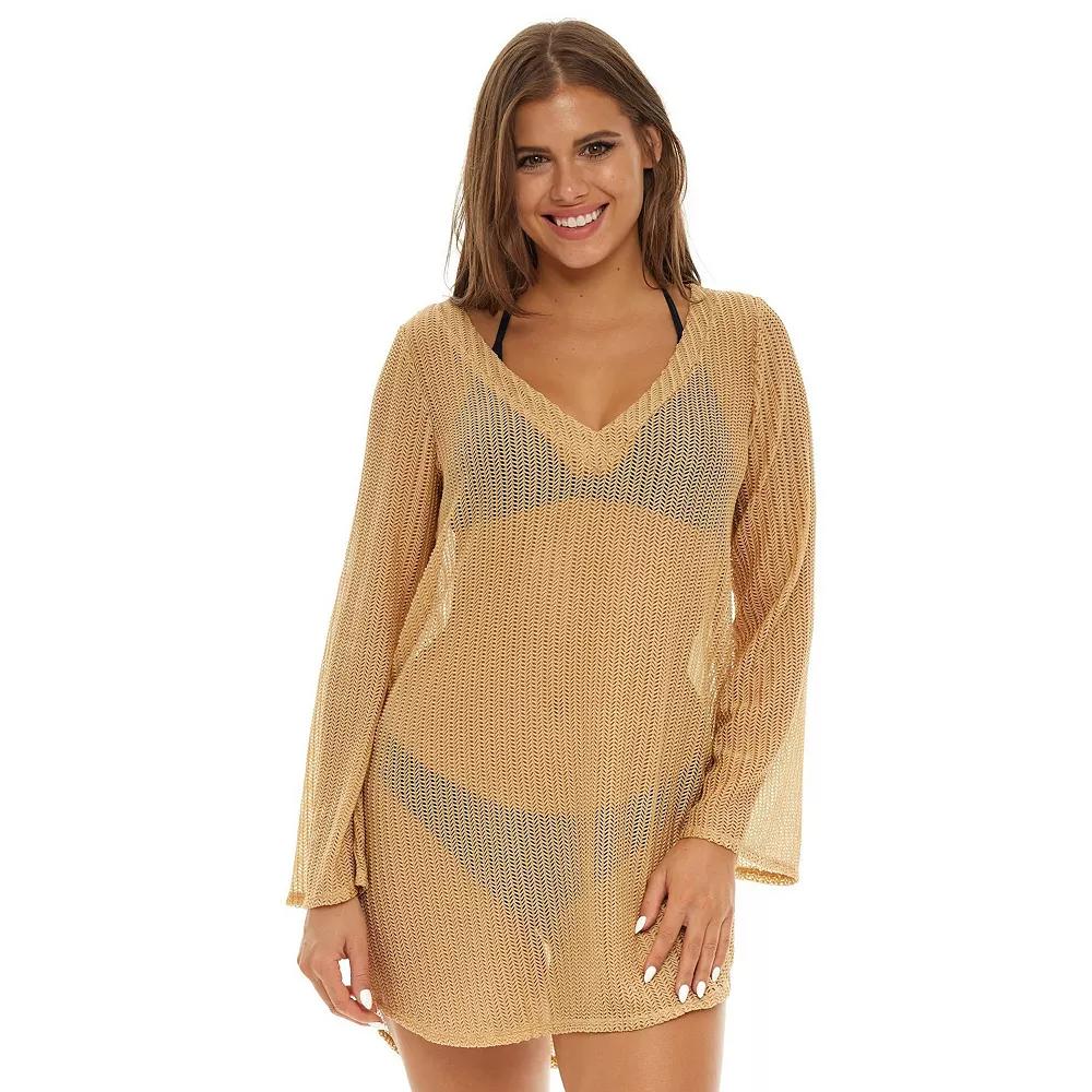 Women's Jordan Taylor V-Neck Swim Cover-Up Tunic, Size: Large, Gold Product Image