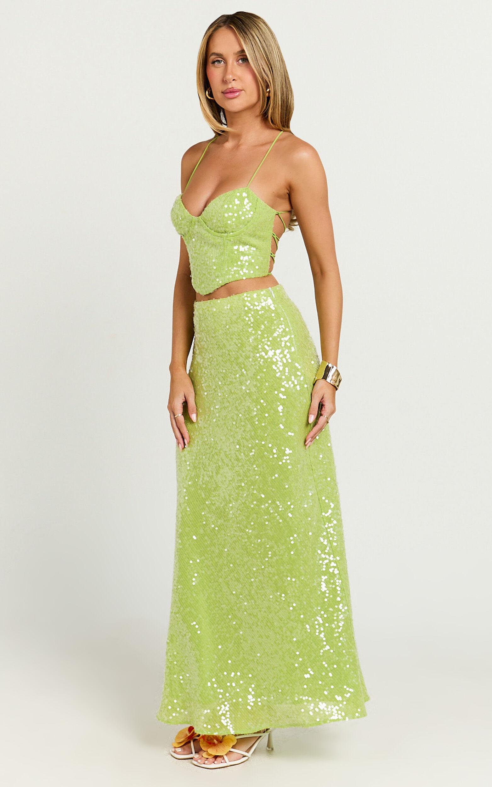 Phoebe Two Piece Set - Corset and Bias Cut Skirt Set in Green Product Image