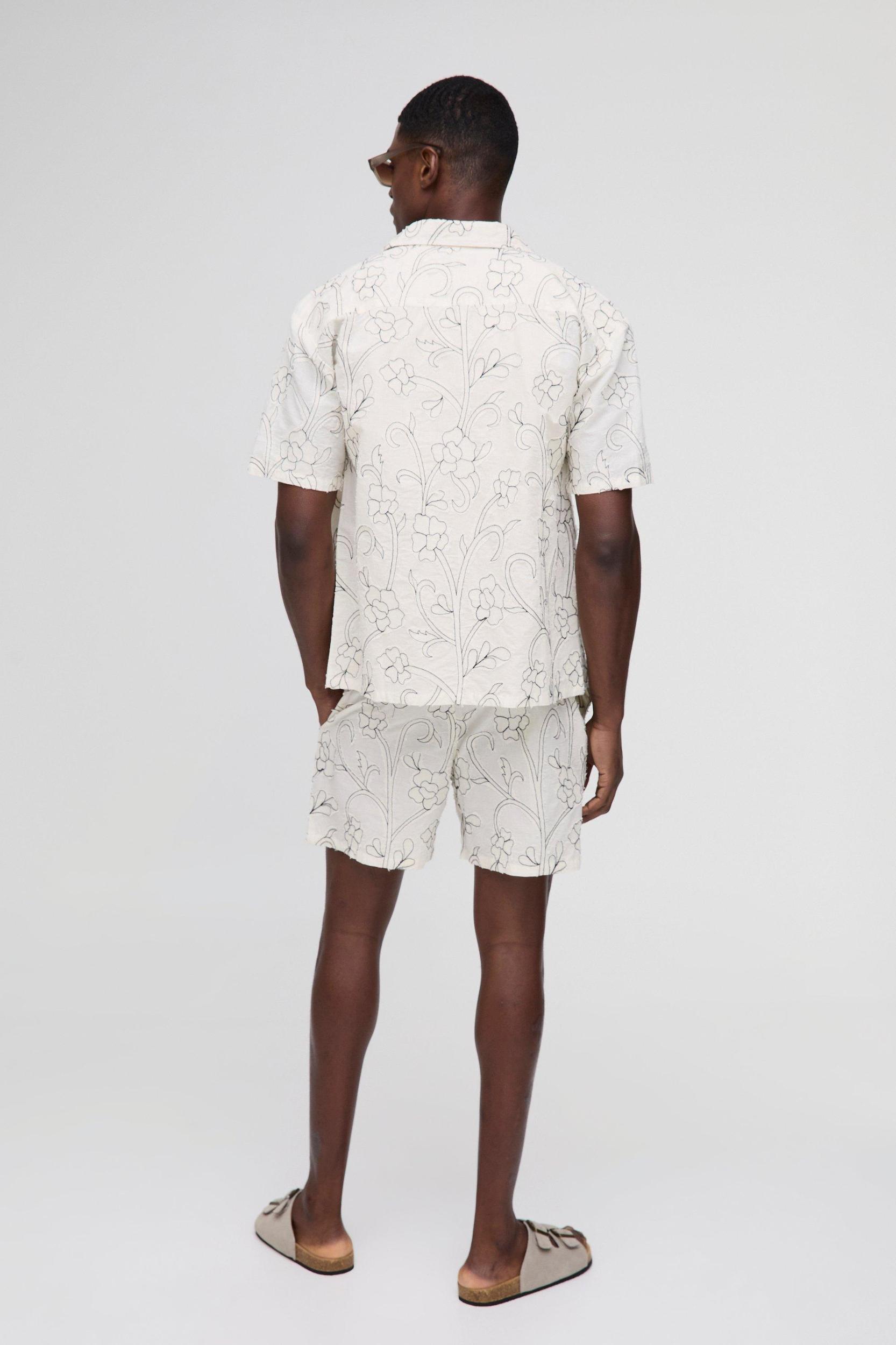Oversized Floral Applique Shirt & Short Set | boohooMAN USA Product Image
