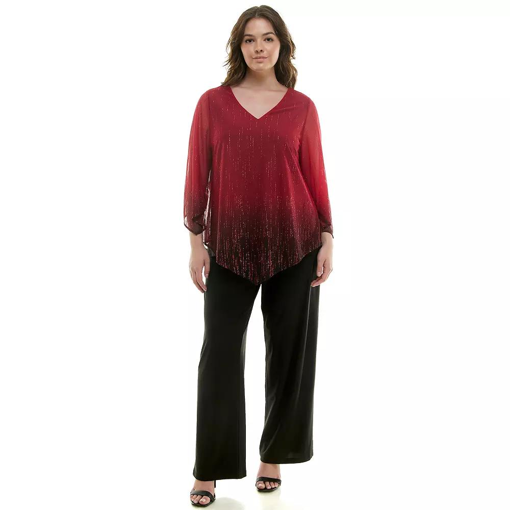 Plus Size Luxology 2-Piece V-Neck Poncho & Straight Leg Pants Set, Women's, Size: 2XL, Red Black Red Product Image