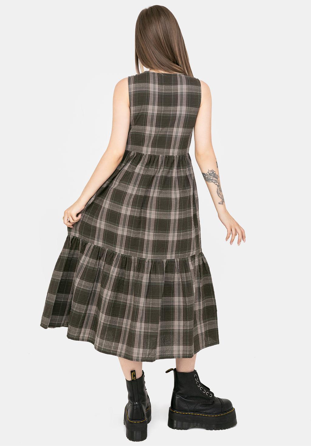 Clara Cotton Check Sleeveless Tiered Smock Midi Dress Product Image