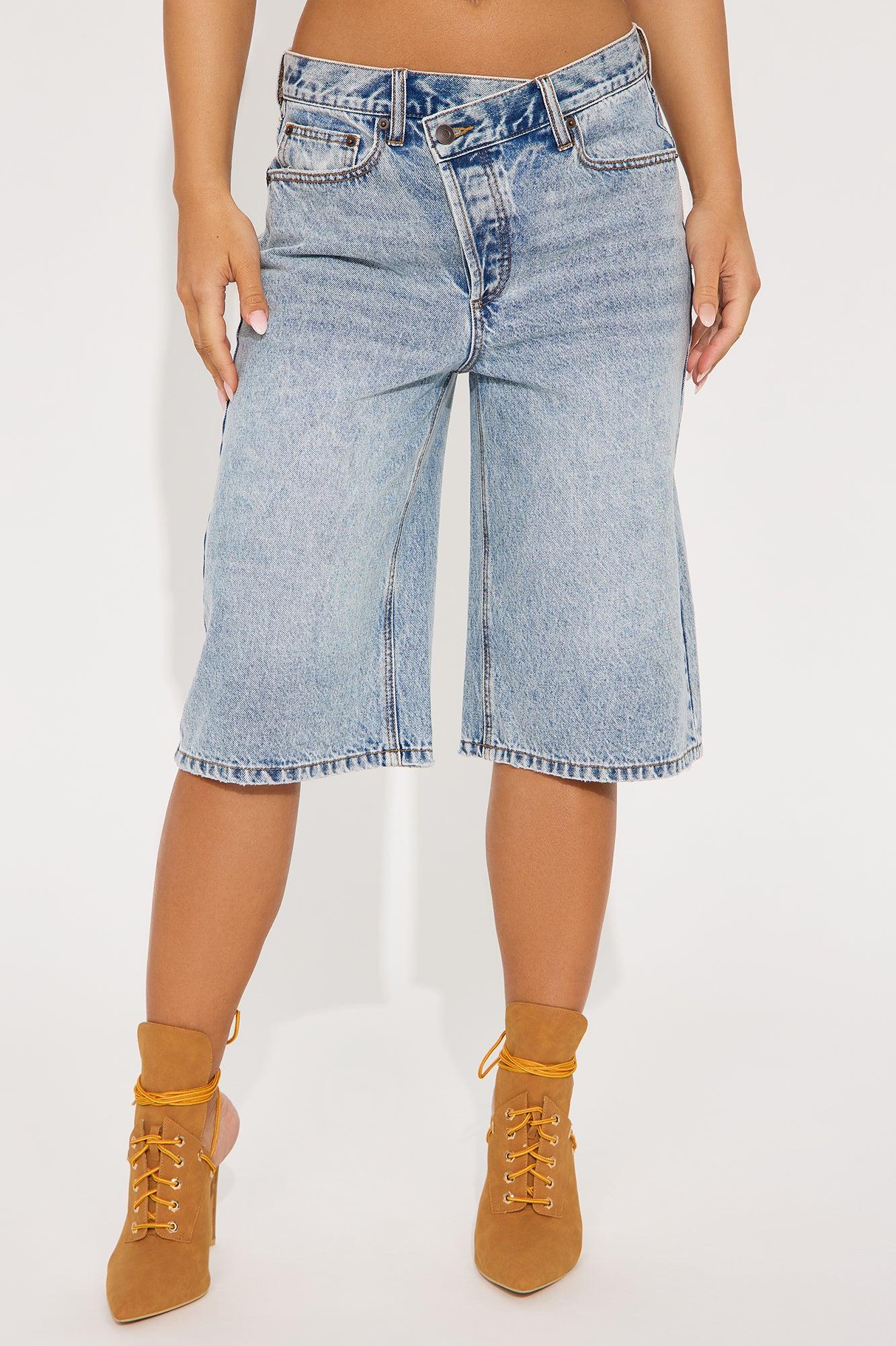 Take Whats Mine Crossover Denim Jorts - Light Wash Product Image