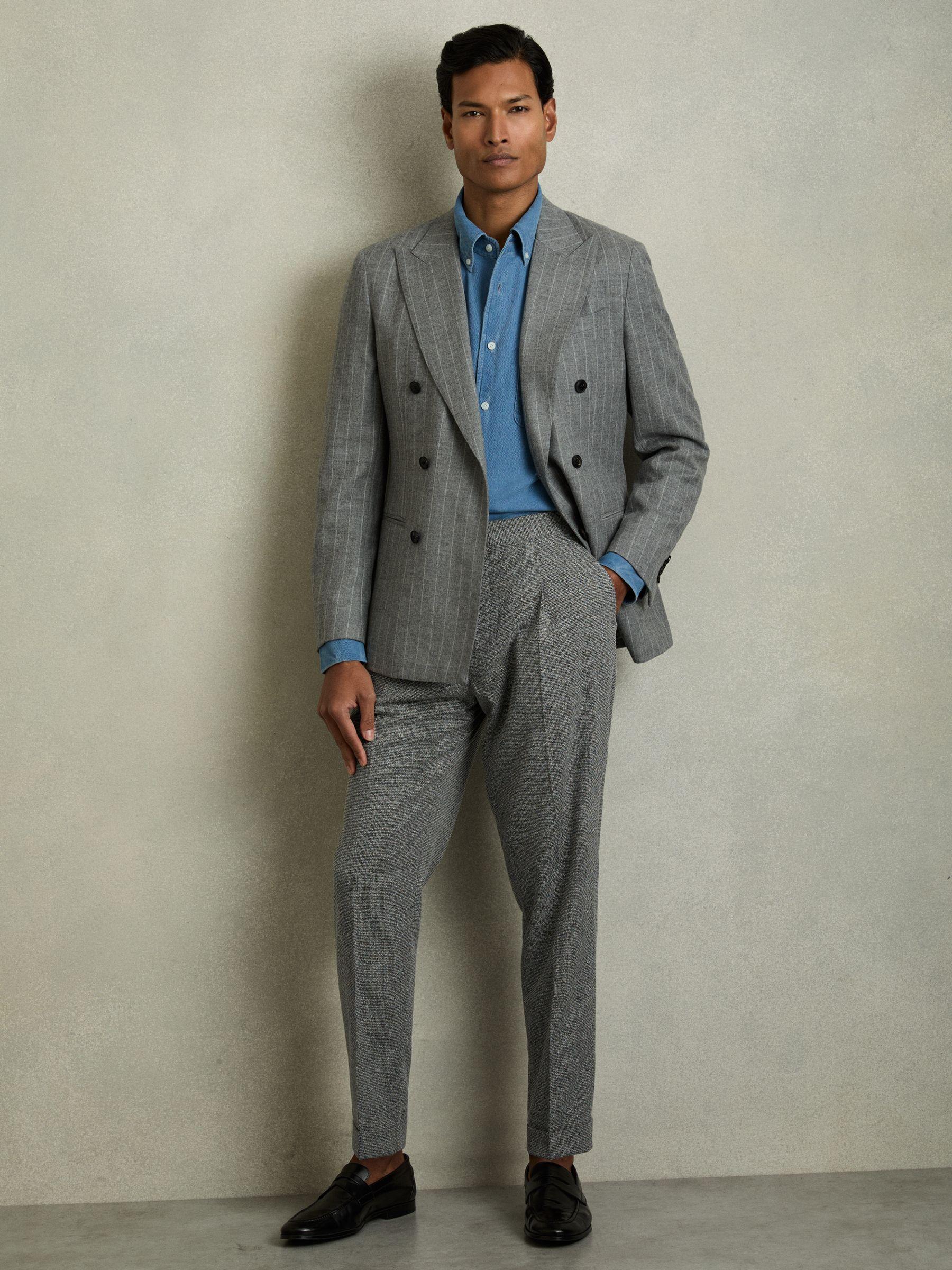 Puppytooth-Check Tailored Trousers in Soft Grey Product Image