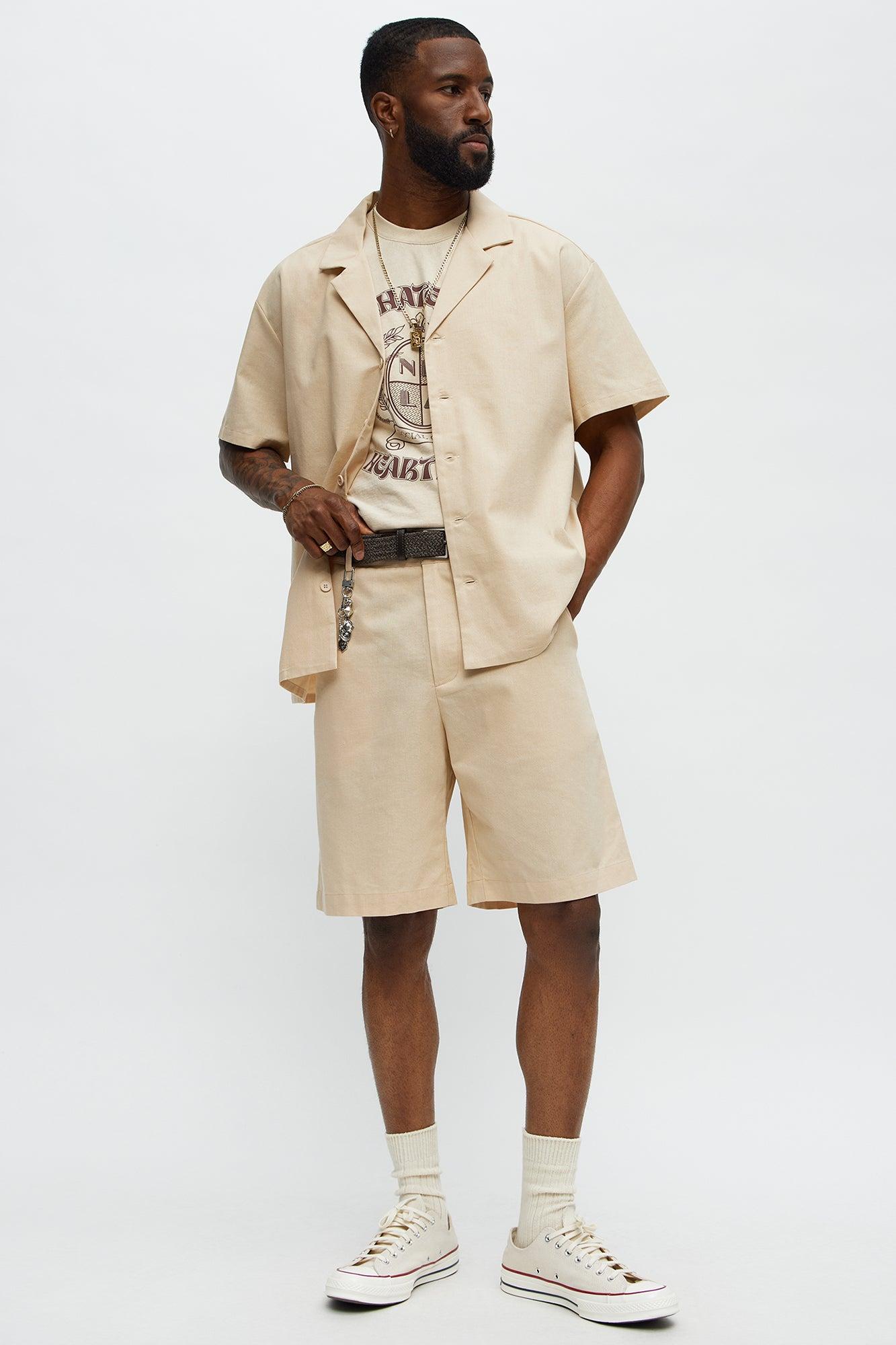 Chai Linen Like Relaxed Shorts - Oatmeal Male Product Image