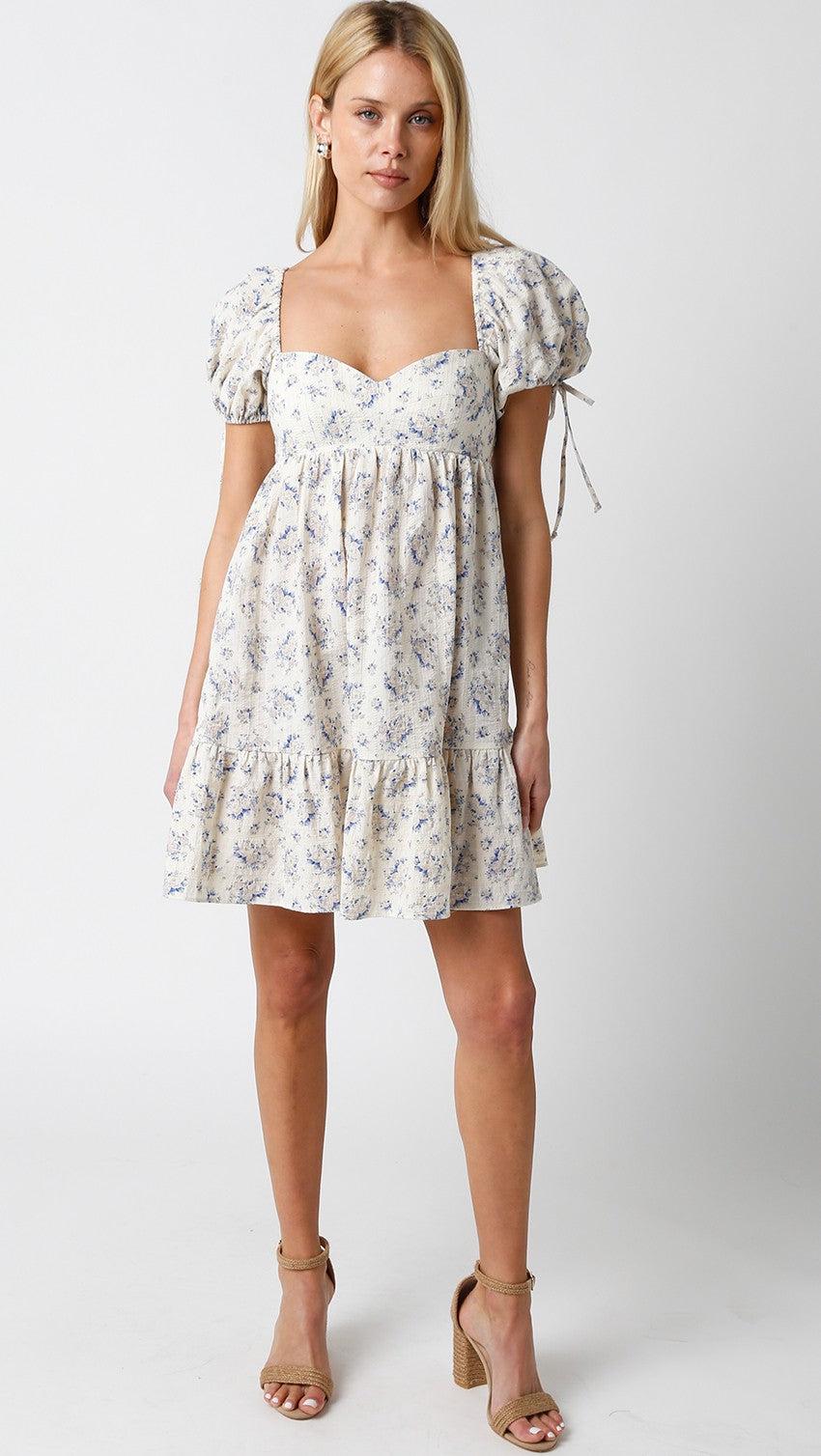 FINAL SALE Bardot Floral Babydoll Dress | Taupe Blue Product Image