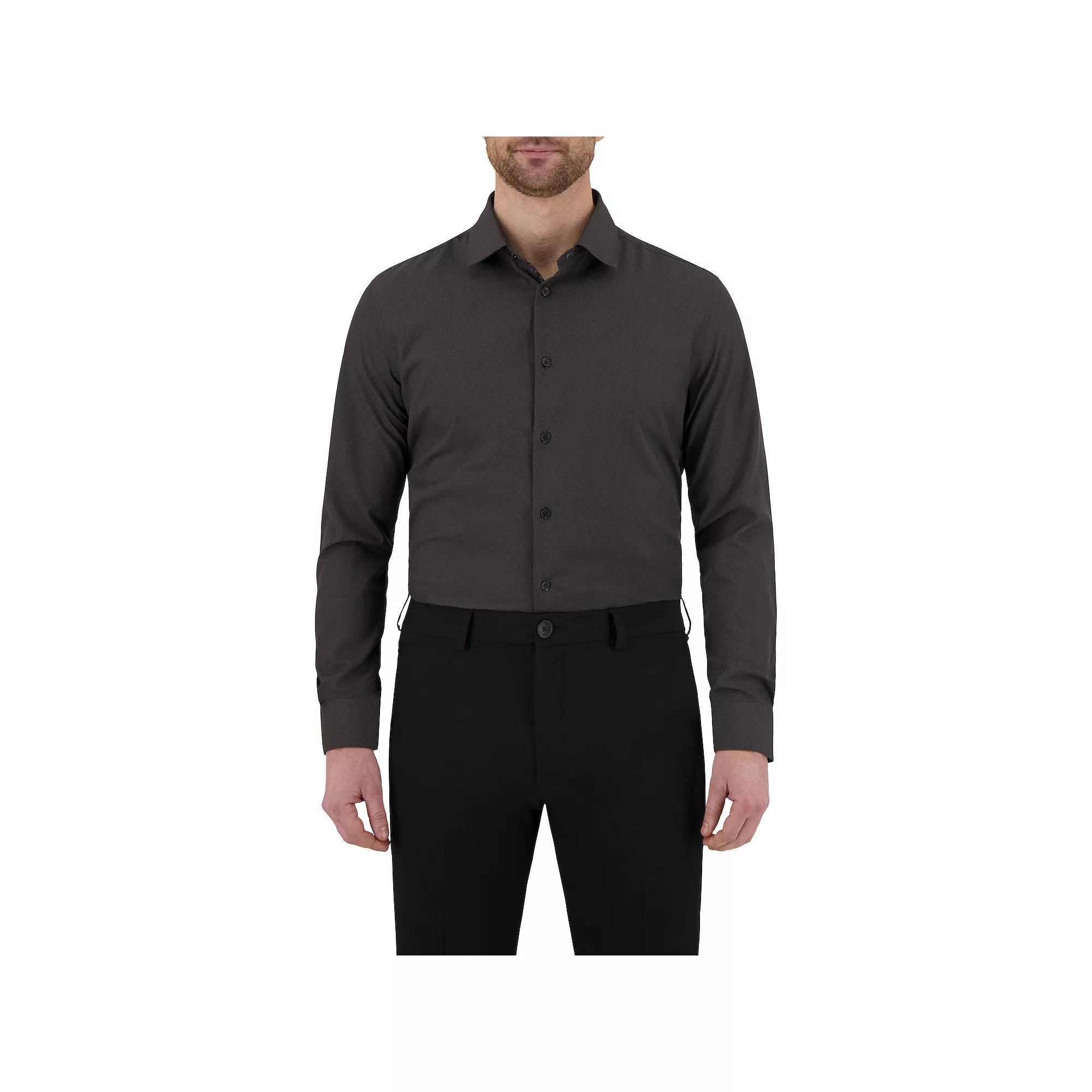 Men's Report Collection Slim-Fit Performance Dress Shirt, Size: 16.5-32/33, Black Herringbone Product Image