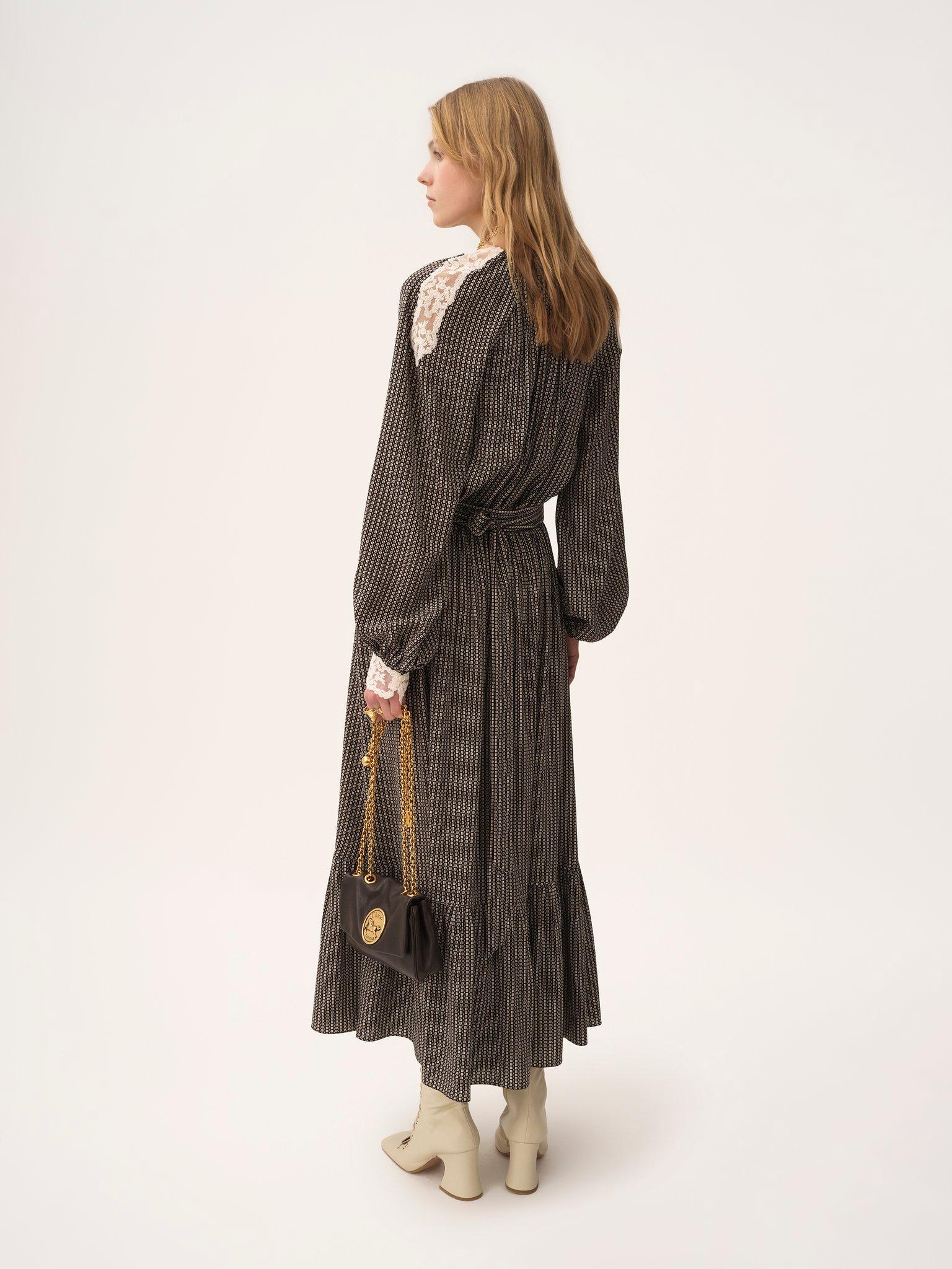 Gathered midi skirt in crêpe de chine Product Image