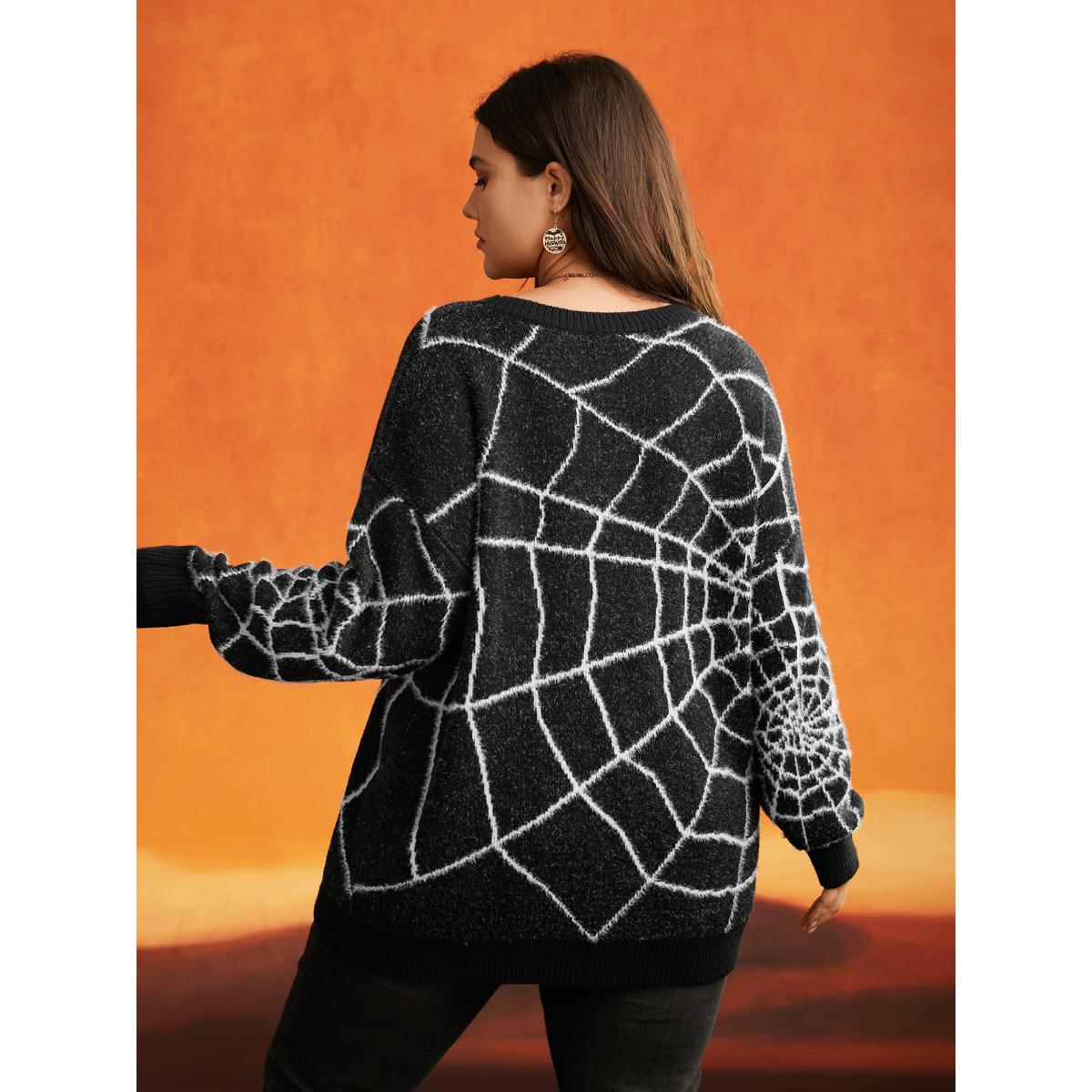 Plus Size Textured Spider Web Crew Neck Pullover Black Women Casual Long Sleeve Round Neck Everyday Pullovers BloomChic 26/4X Product Image