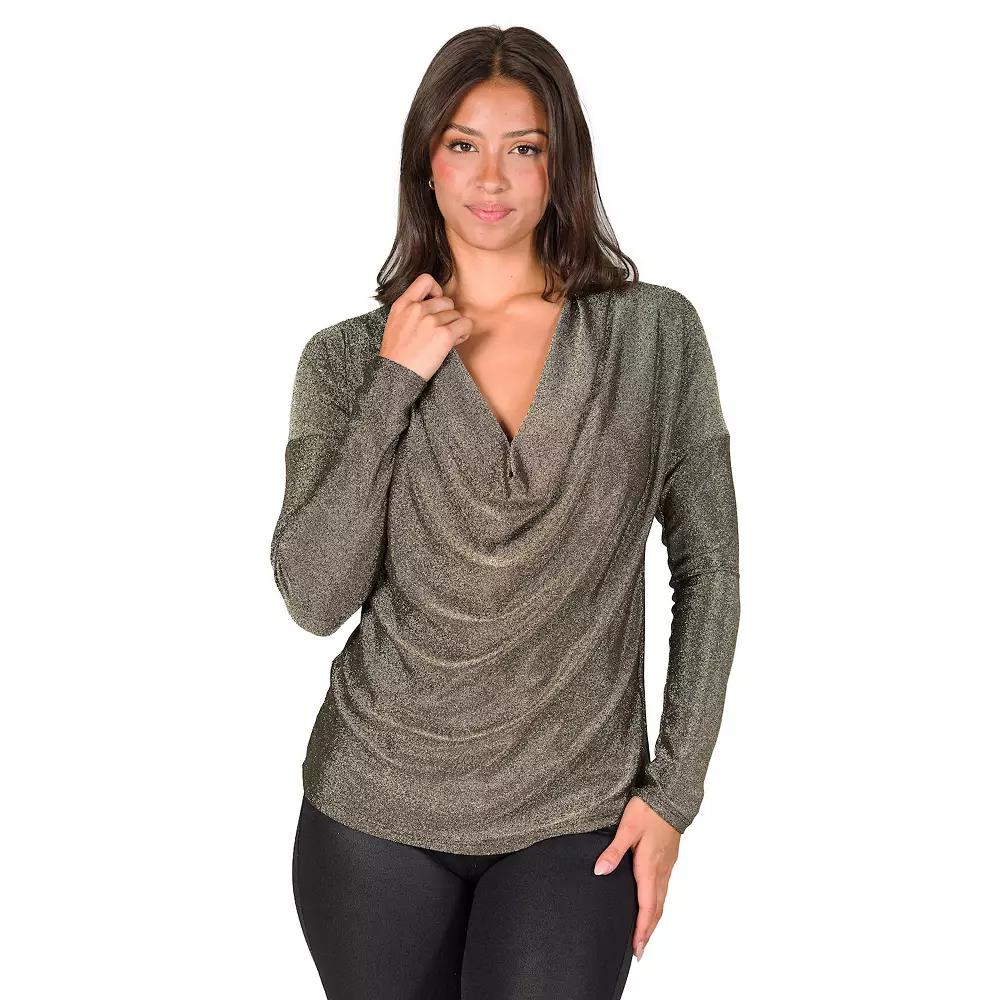 Women's 24Seven Comfort Apparel Cowlneck Shimmery Top,  Product Image