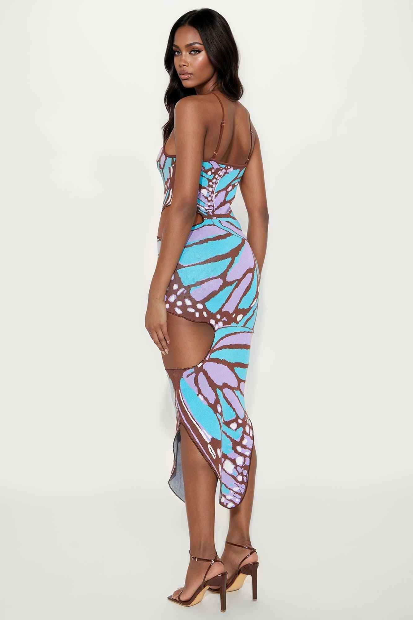 Leanne Cut Out Sweater Maxi Dress - Blue/combo Female Product Image