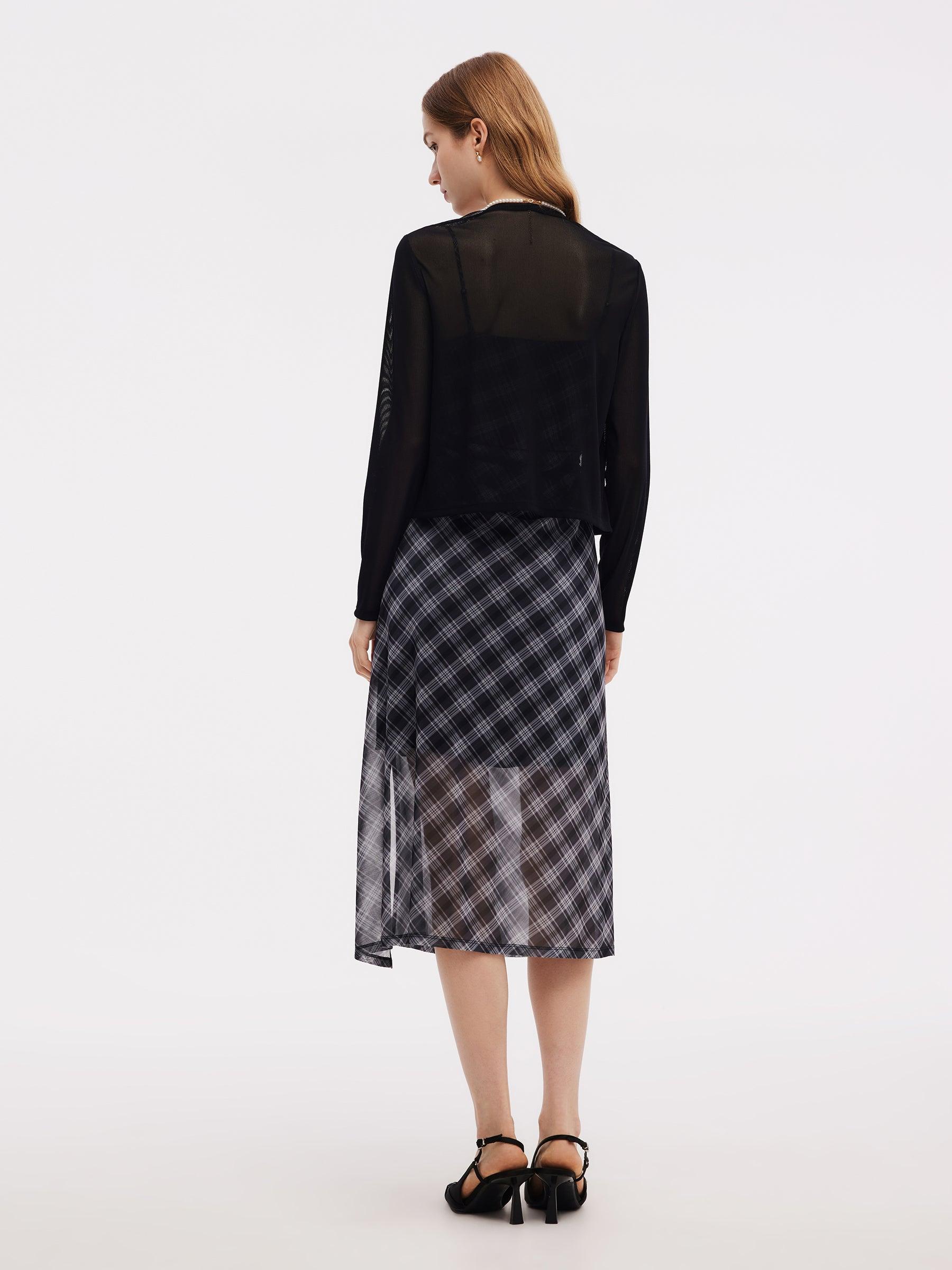 Plaid Adjustable Straps Slip Midi Dress And Cardigan Two-Piece Set Product Image