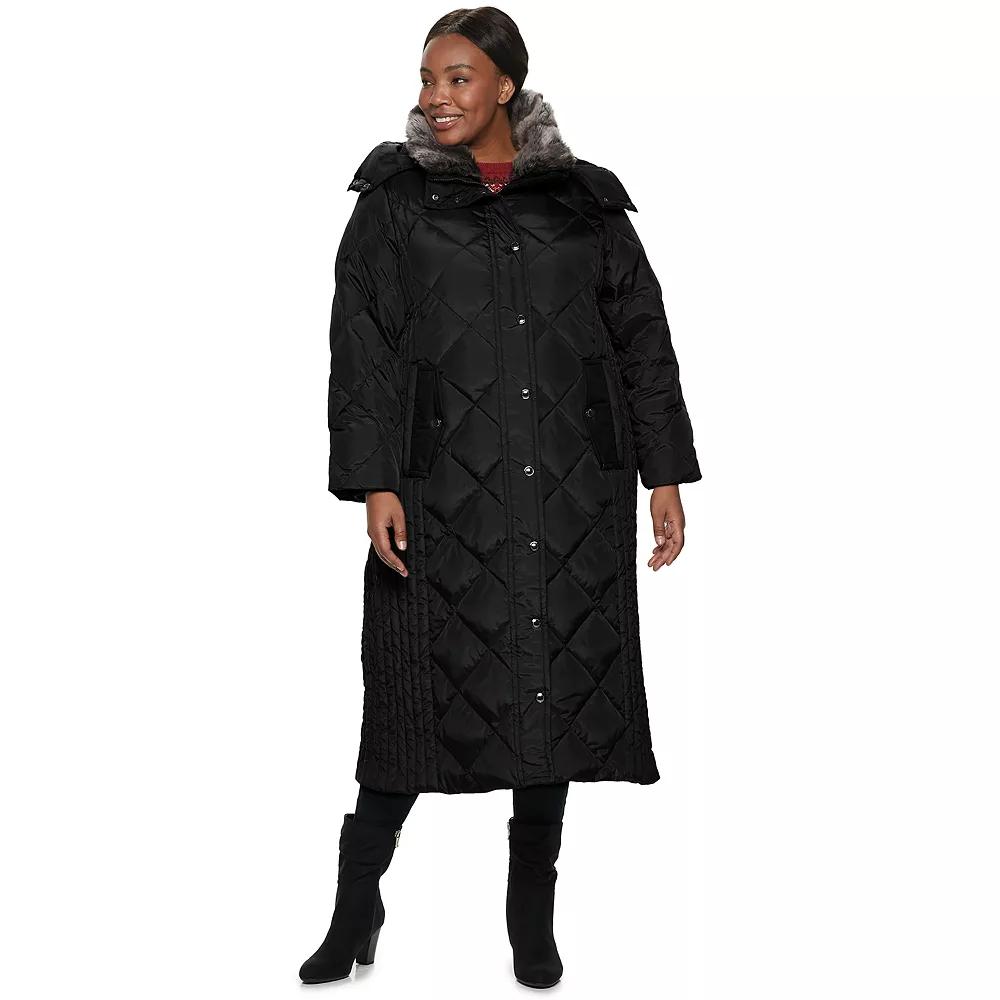 Plus Size TOWER by London Fog Hooded Quilted Puffer Maxi Coat, Women's, Size: 1XL, Black Product Image