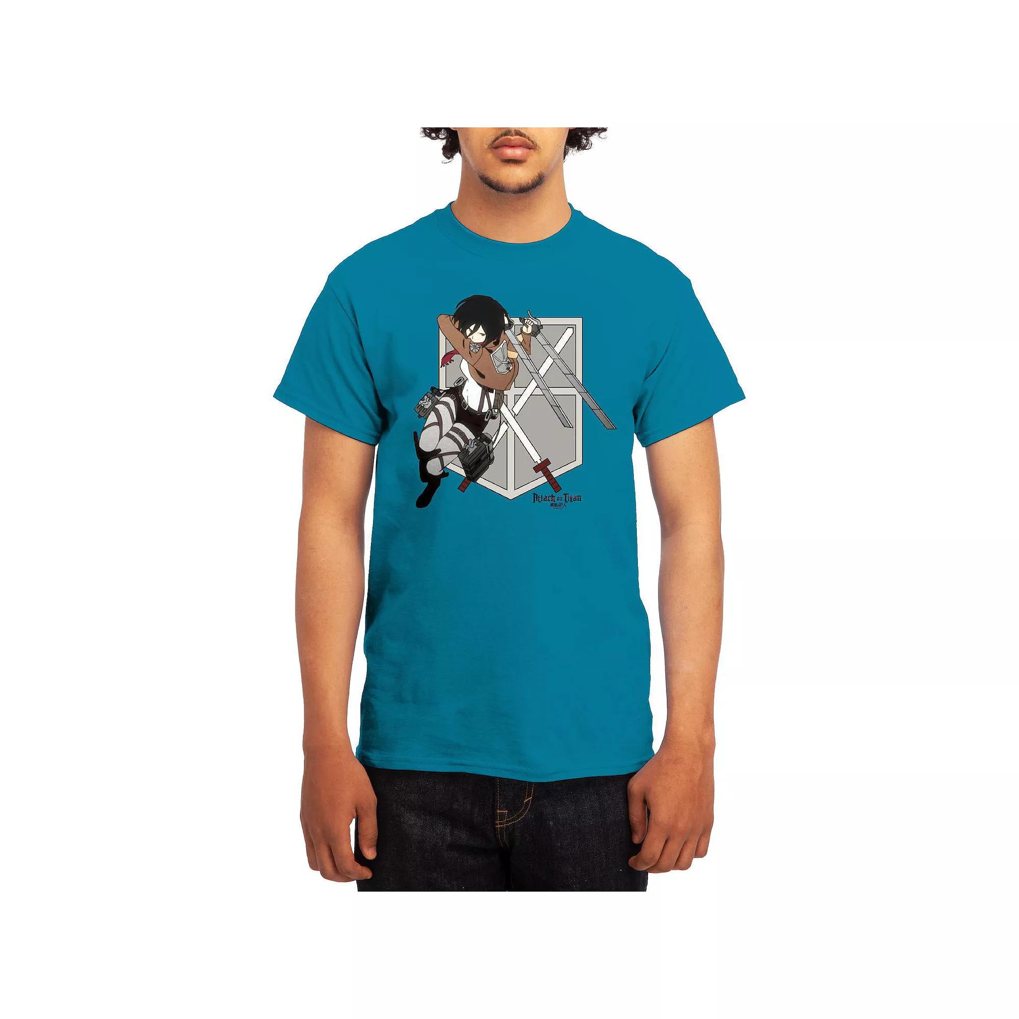 Men's Attack on Titan Mikasa Flying Emblem Tee, Boy's, Size: XXL, Grey Light Blue Product Image
