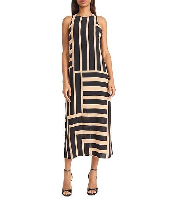 Donna Morgan Printed Stretch High Round Neck Sleeveless Midi Dress Product Image
