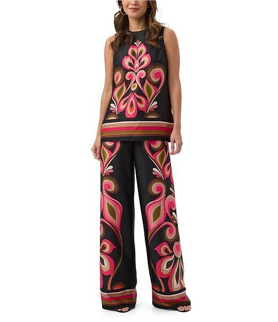 Trina Turk Malema Printed Satin Georgette Round Neck Sleeveless Top Product Image