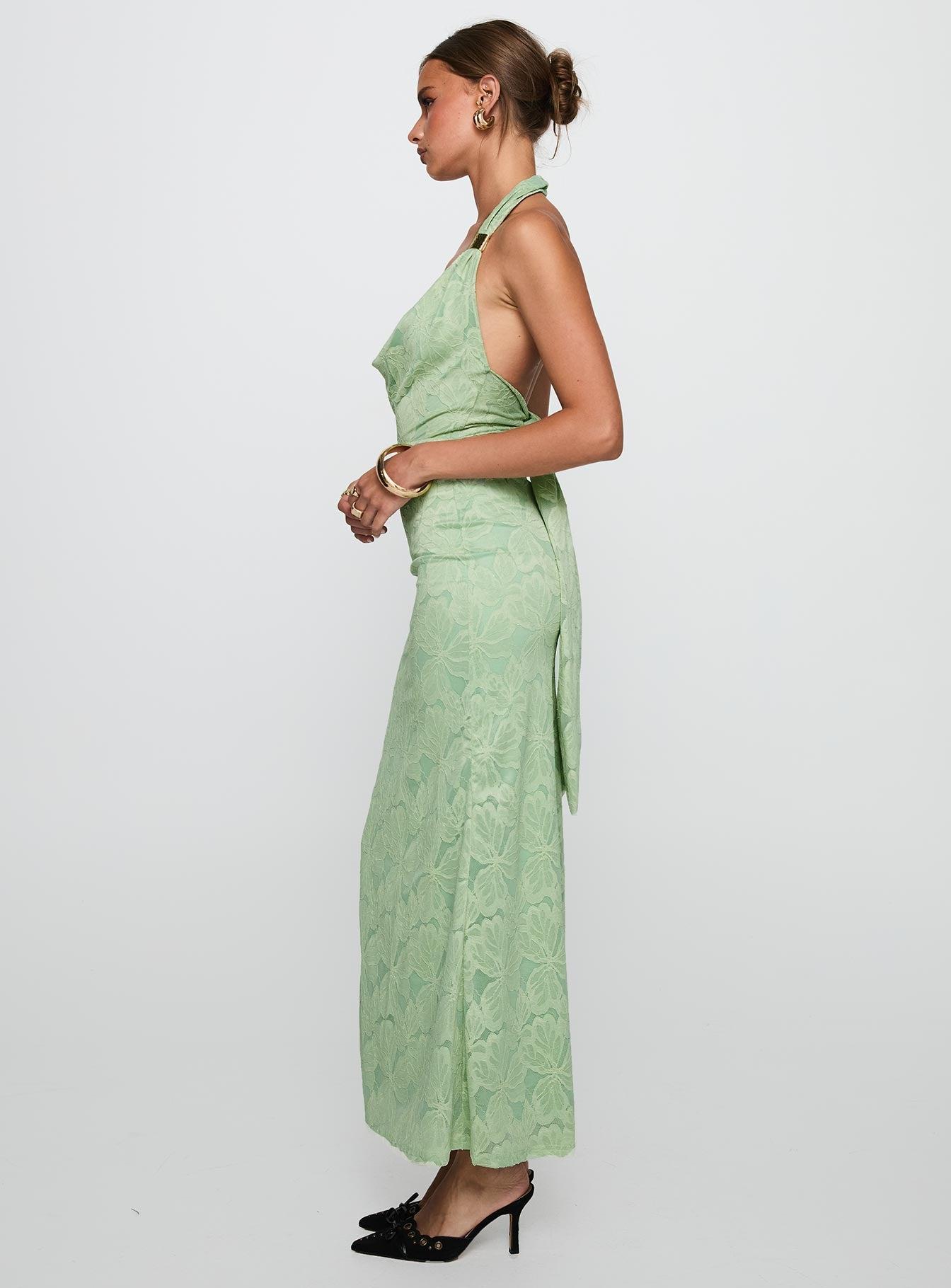 Starfall Halter Maxi Dress Sage Product Image