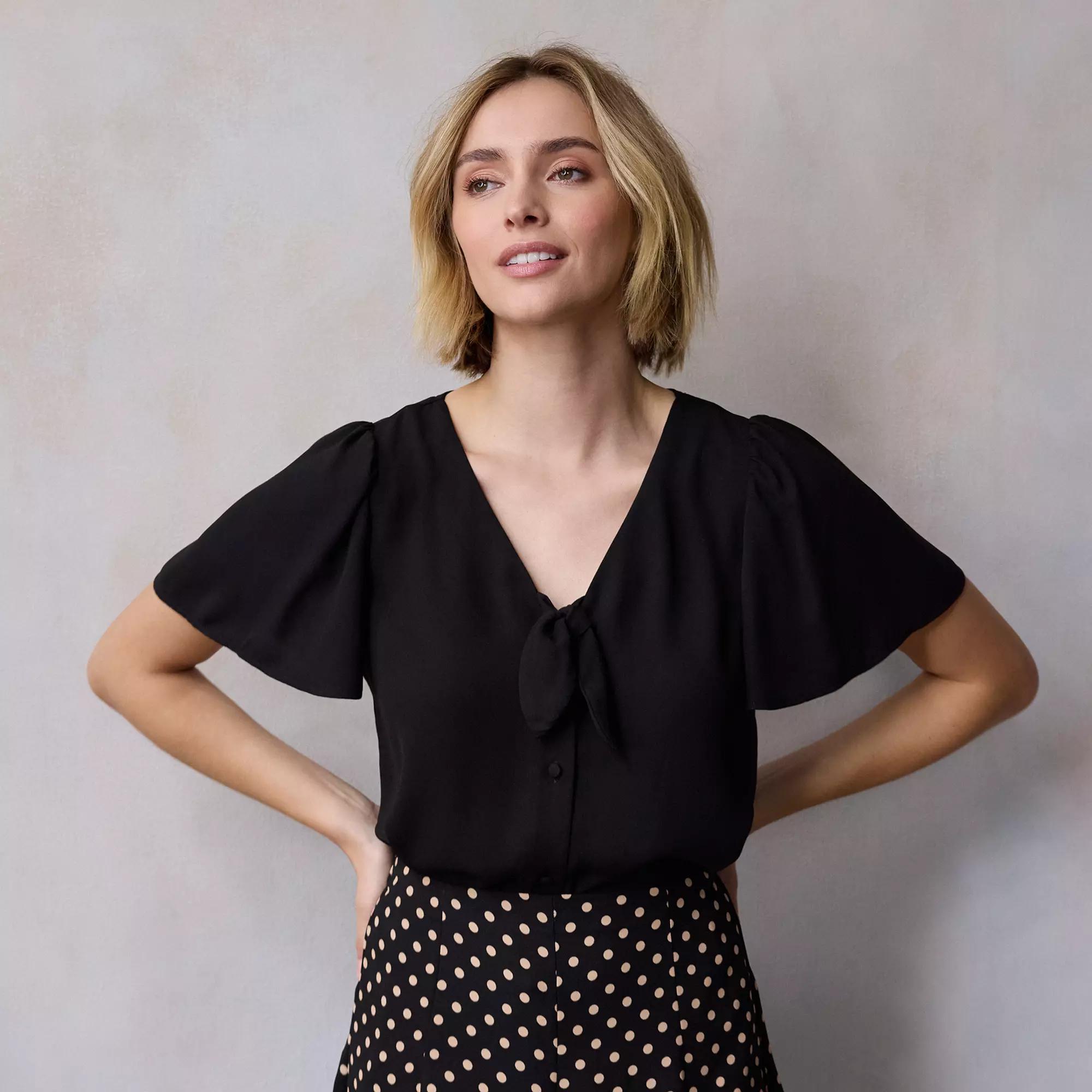 Petite LC Lauren Conrad Tie-Front Flutter Sleeve Top, Women's,  Product Image