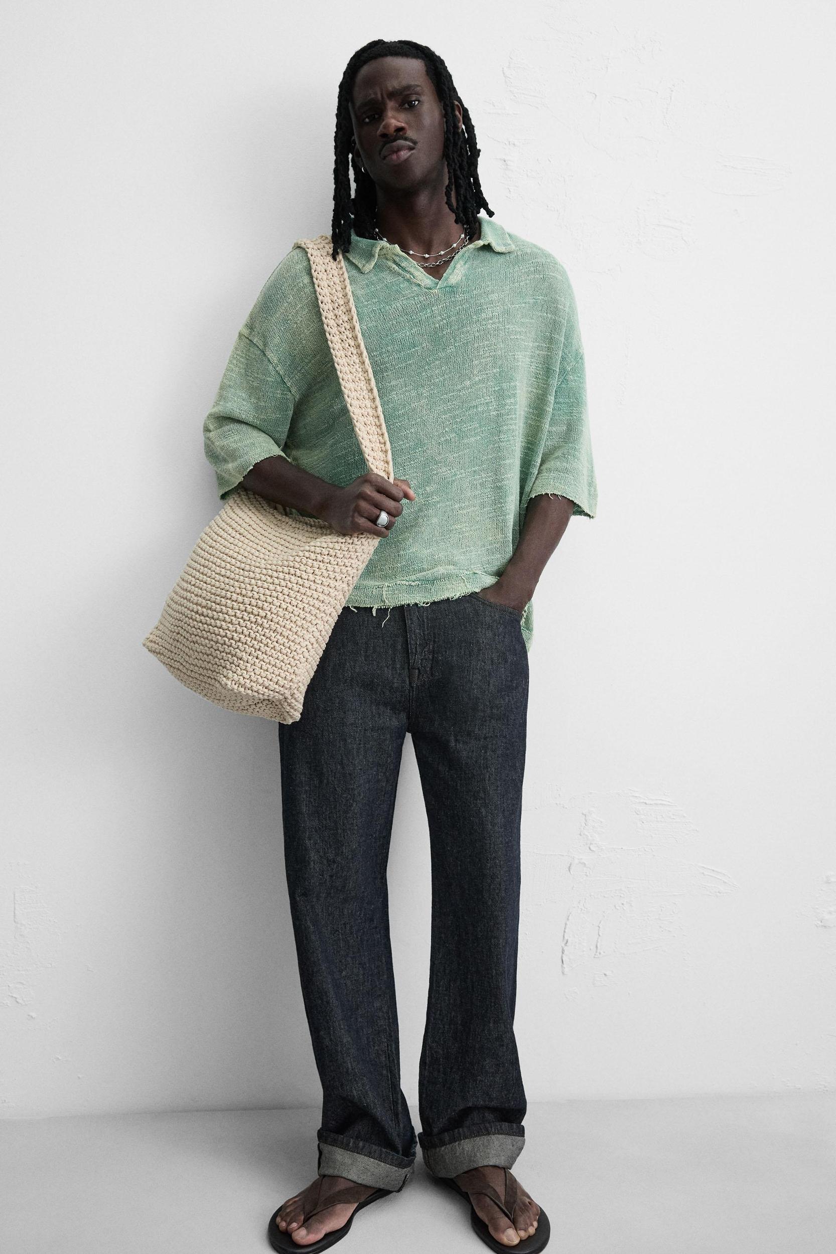 WASHED KNIT POLO SHIRT Product Image