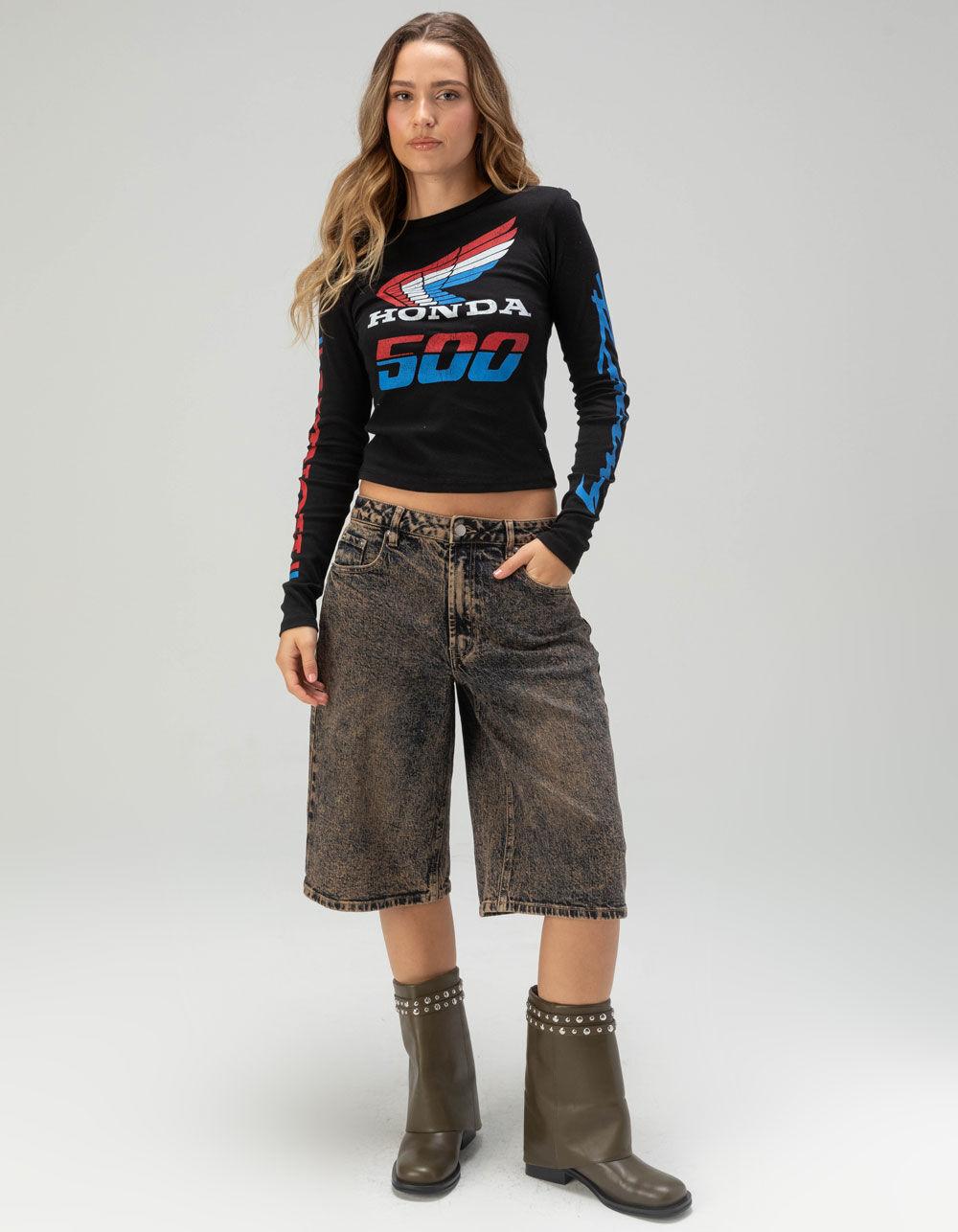 HONDA 500 Womens Long Sleeve Baby Tee - BLACK Product Image