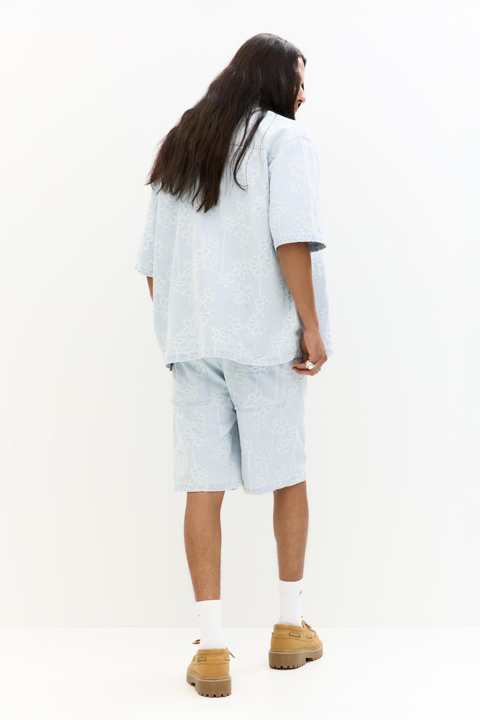 Baggy floral denim Bermuda shorts Product Image