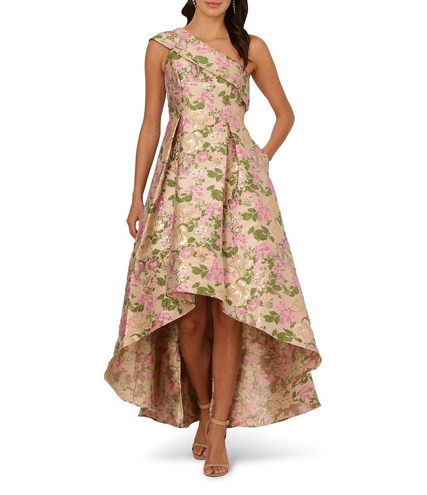 Adrianna Papell One Shoulder Floral Jacquard High Low A-line Midi Dress Product Image